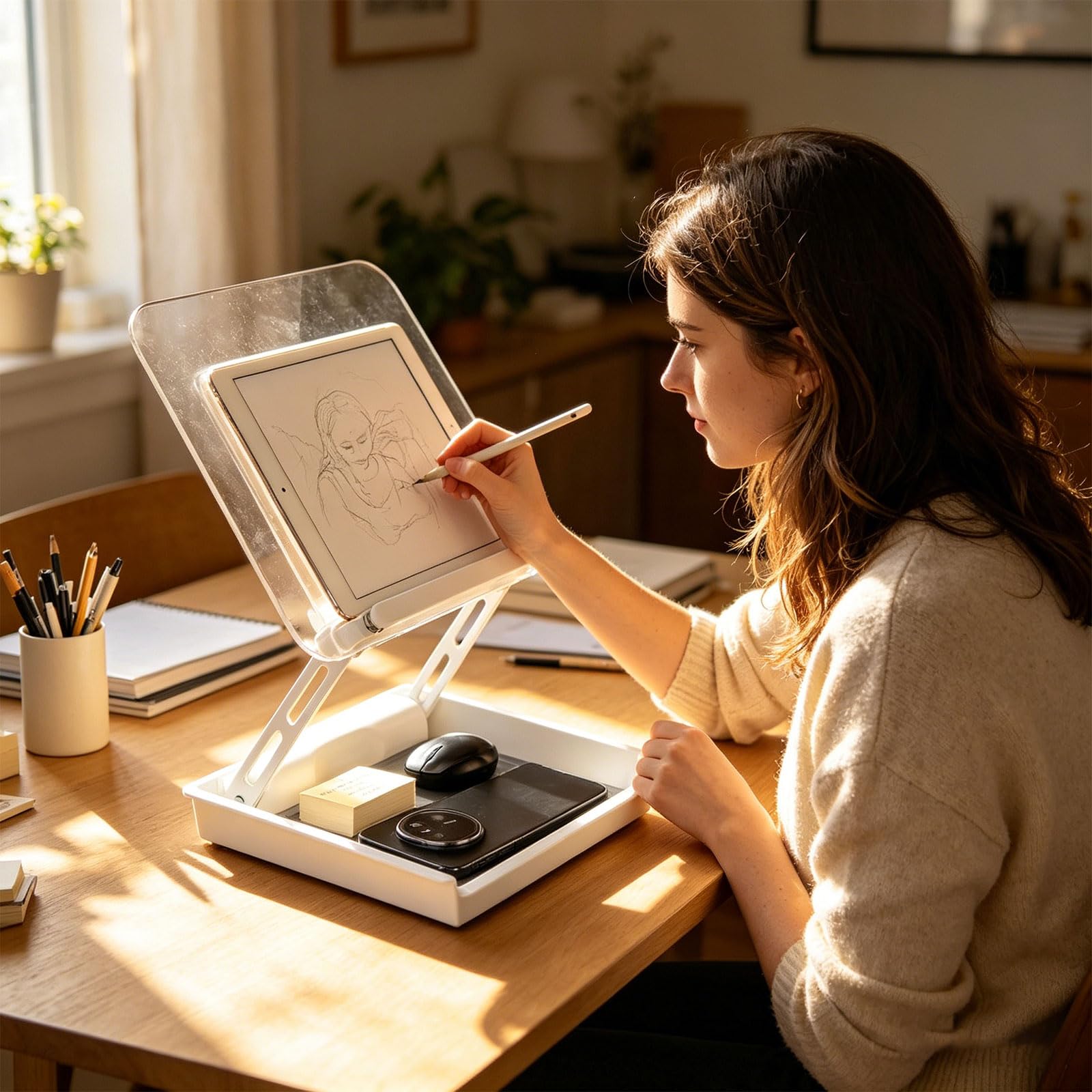 Supporto per libri in acrilico trasparente con cassetto nascosto regolabile per leggere lavori cucina, contenere tablet, libri cucina, accessori da scrivania