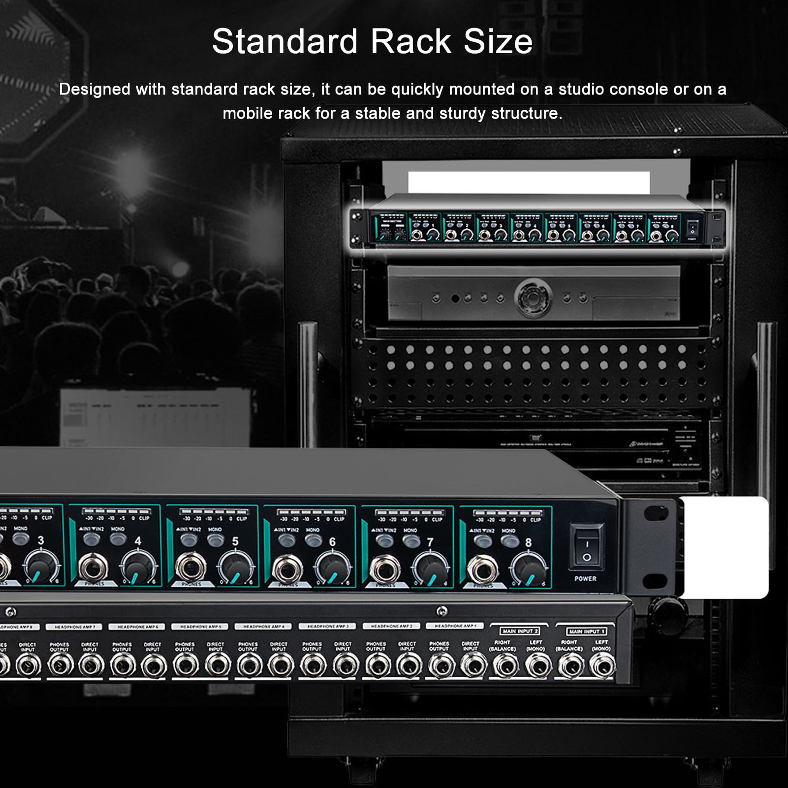 XUMIUZIY Headphone Amp Amplifier, 8 Channel 1/4 Inch Input Headphone Mixer with Mono/Stereo Switching,Professional Stage Recording Studio Earphone Splitter Distributor