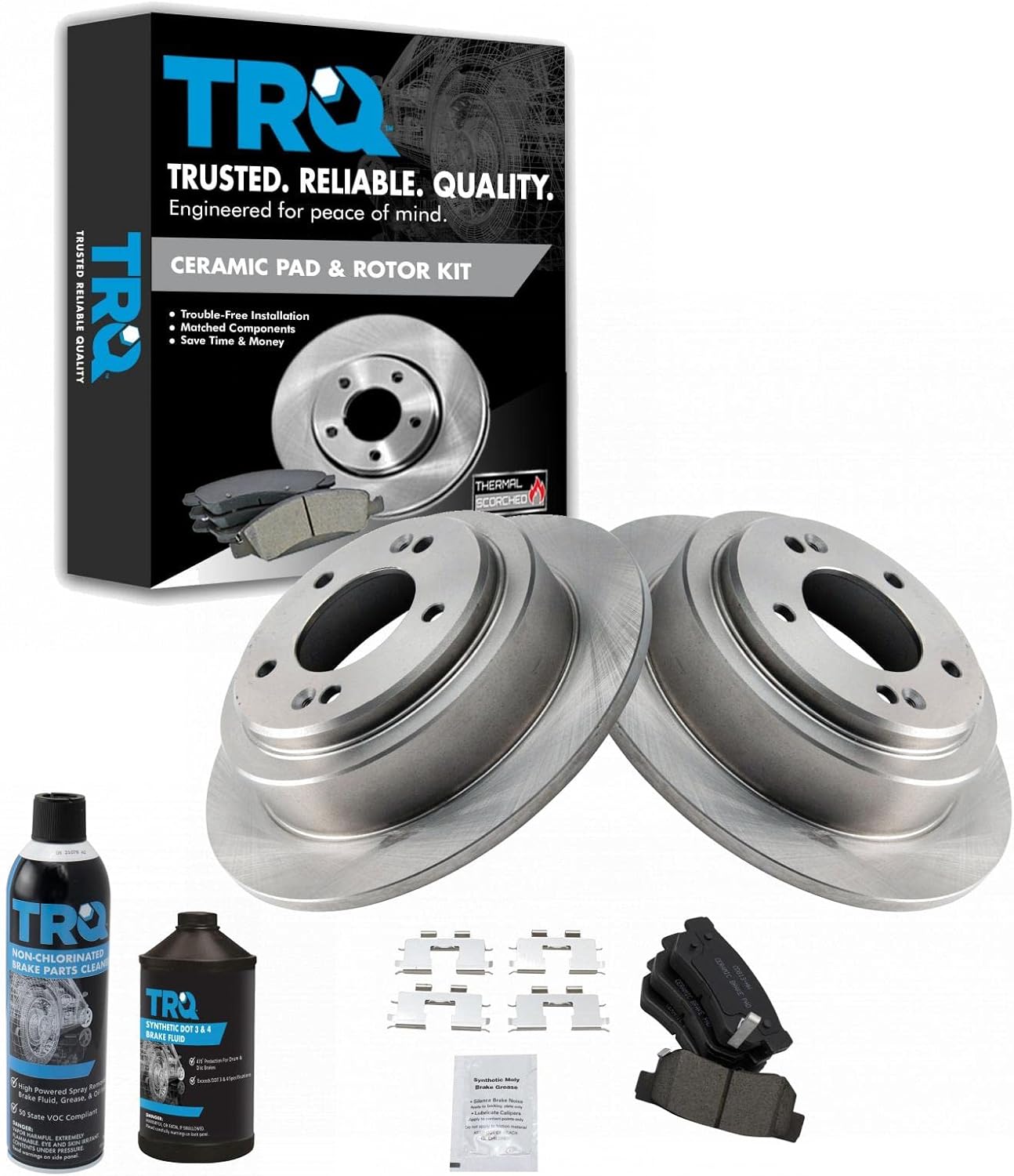 TRQ Rear Brake Pad & Rotor Kit Brake Chemical Kit Brake Pads Brake Rotor Ceramic Compatible with 2004-2006 Kia Amanti