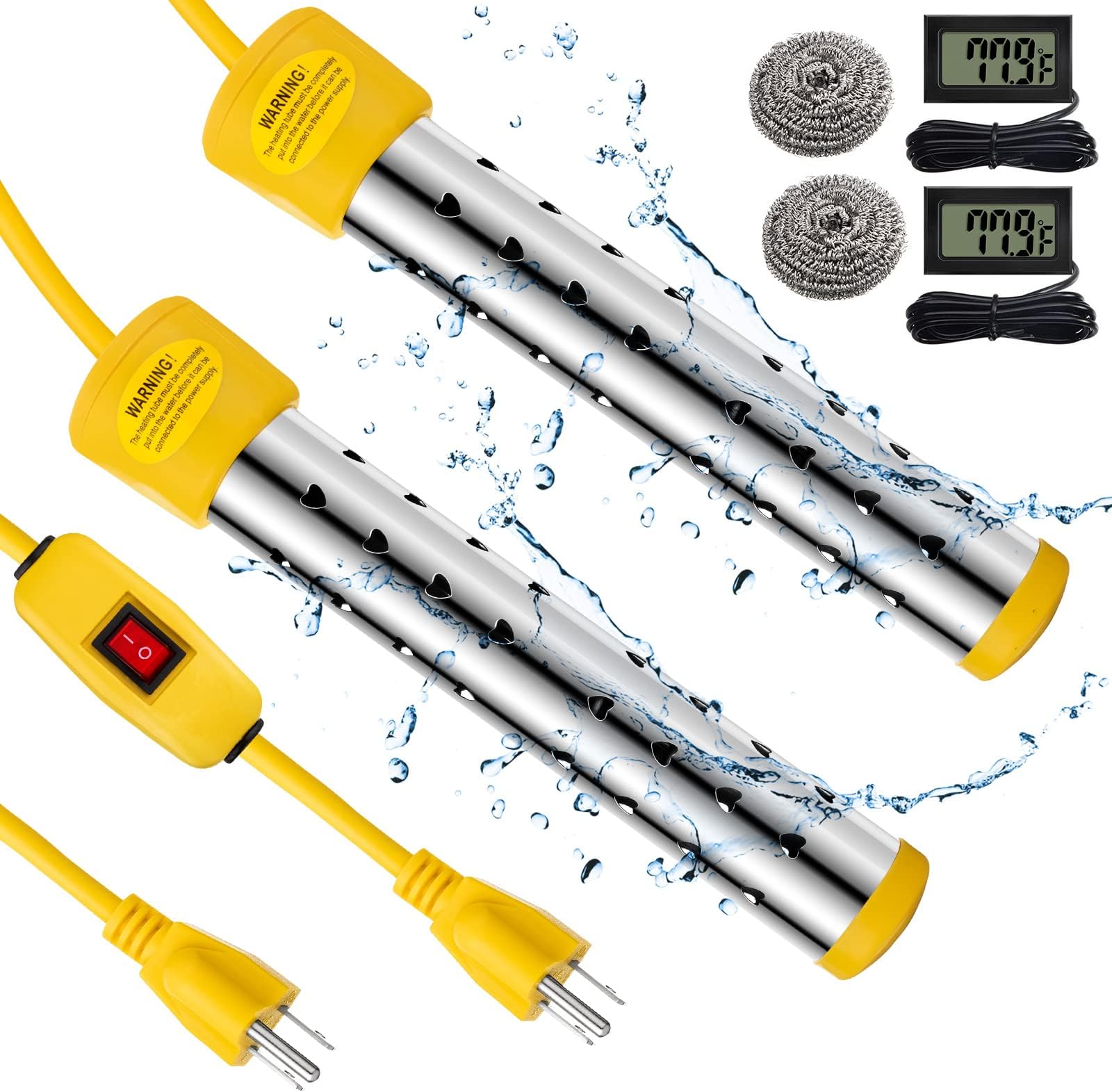 2 Pieces Immersion Water Heater Portable Bucket Heater 1500W