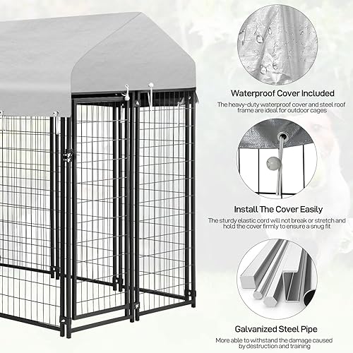 Miniatura 5 de PayLessHere Perrera de alambre soldado de 8 x 4 x 6 pies, corral resistente incluye un techo y cubierta resistente al agua al aire libre de metal