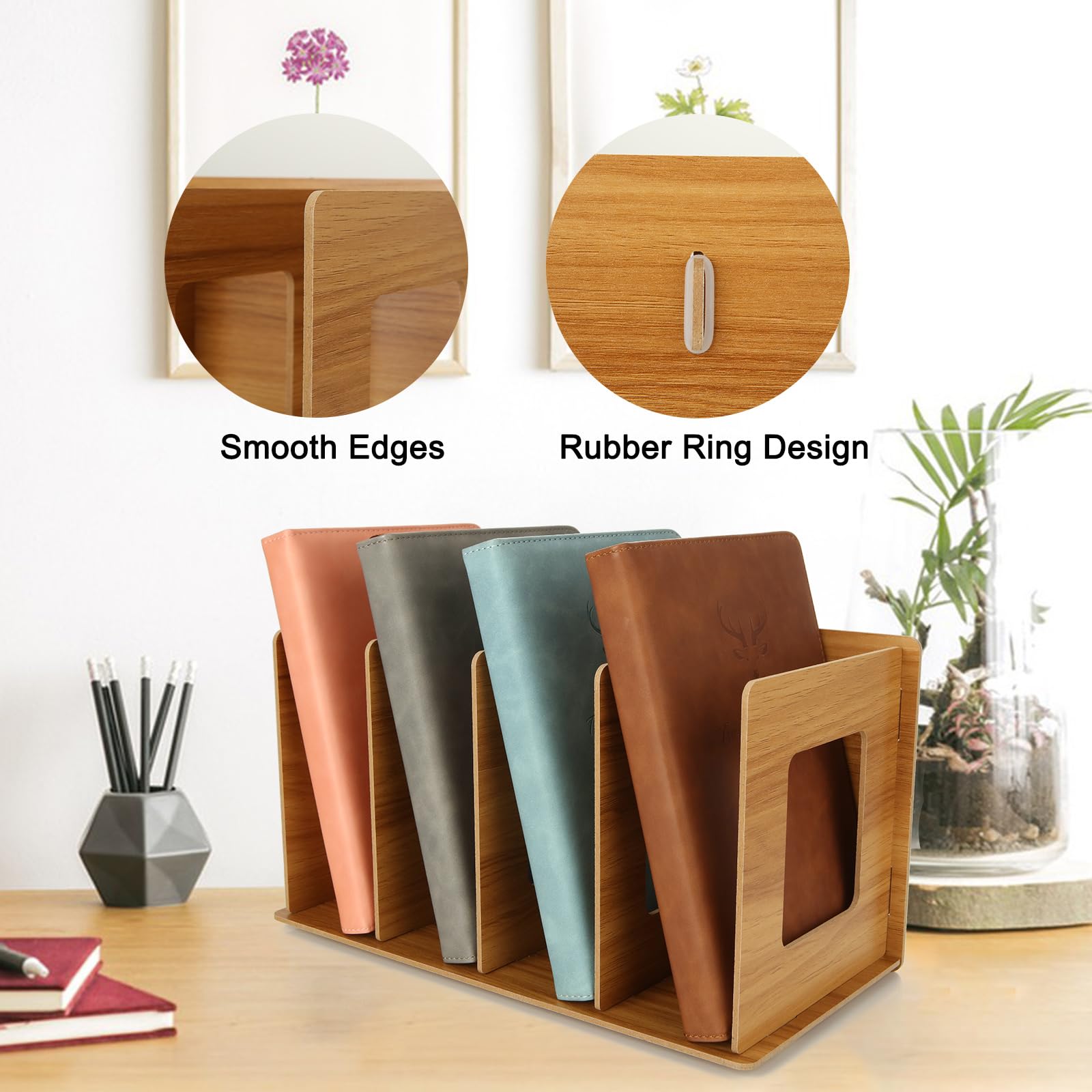 SHUESS 4 scaffali in legno da scrivania per CD, 4 scomparti, per CD e DVD, piccoli libri (colore legno di ciliegio)