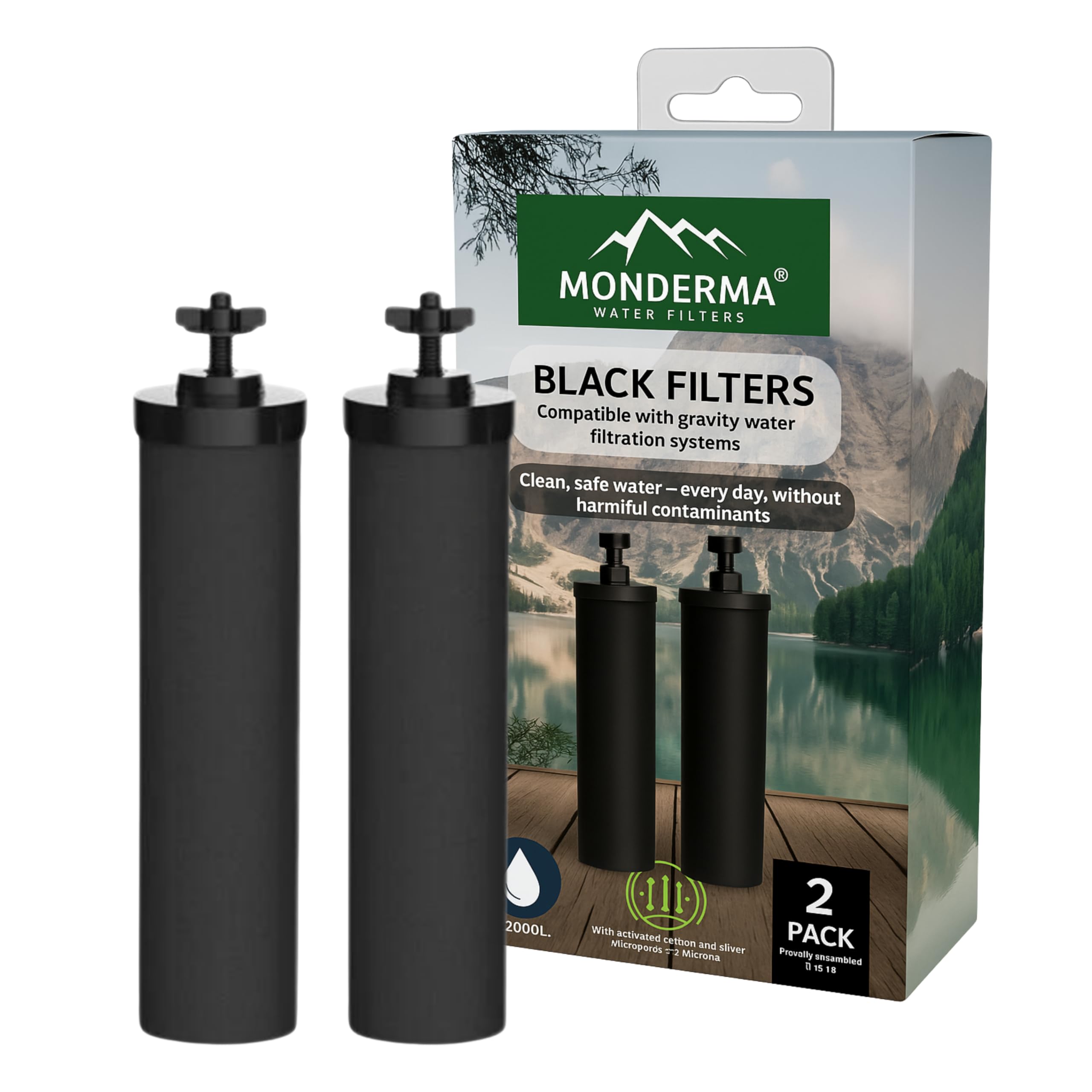 Black Filters – Lot de 2 Filtres à Eau Certifiés NSF – Filtres de Remplacement pour Systèmes à Gravité Weeplow, Berkey, Phoenix – Réduit les Contaminants de l’Eau