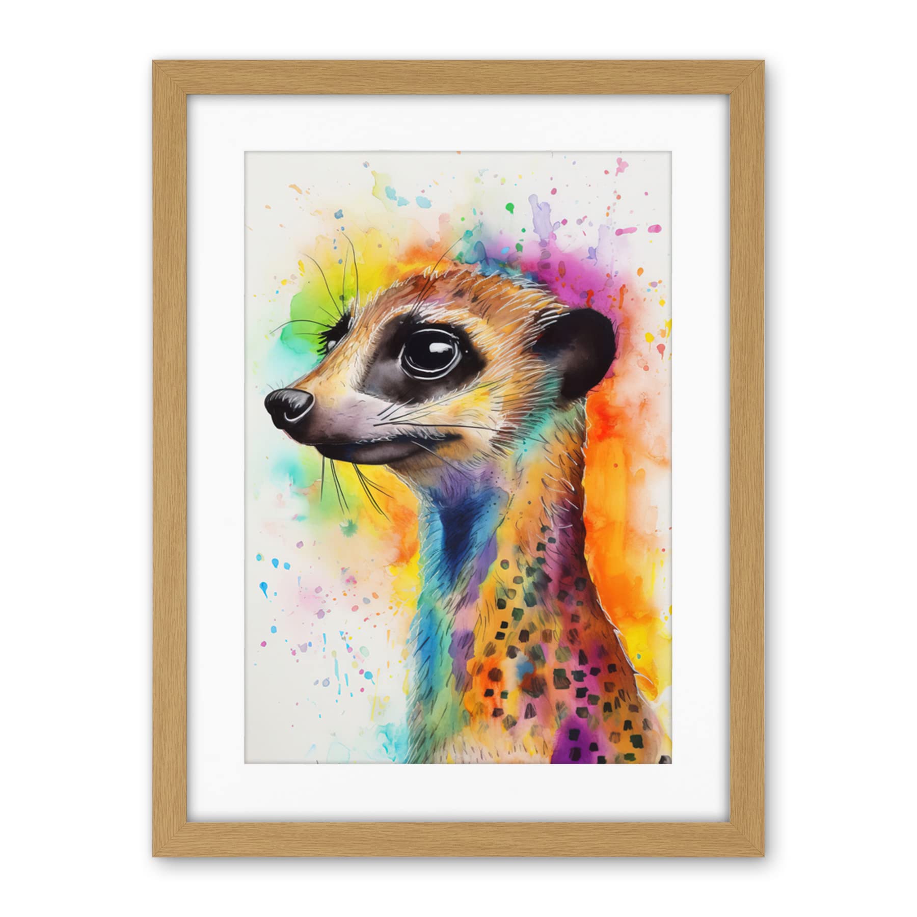 Artery8 Meerkat Multicoloured Portrait Watercolour Painting Artwork Framed Wall Art Print 18X24 Inch