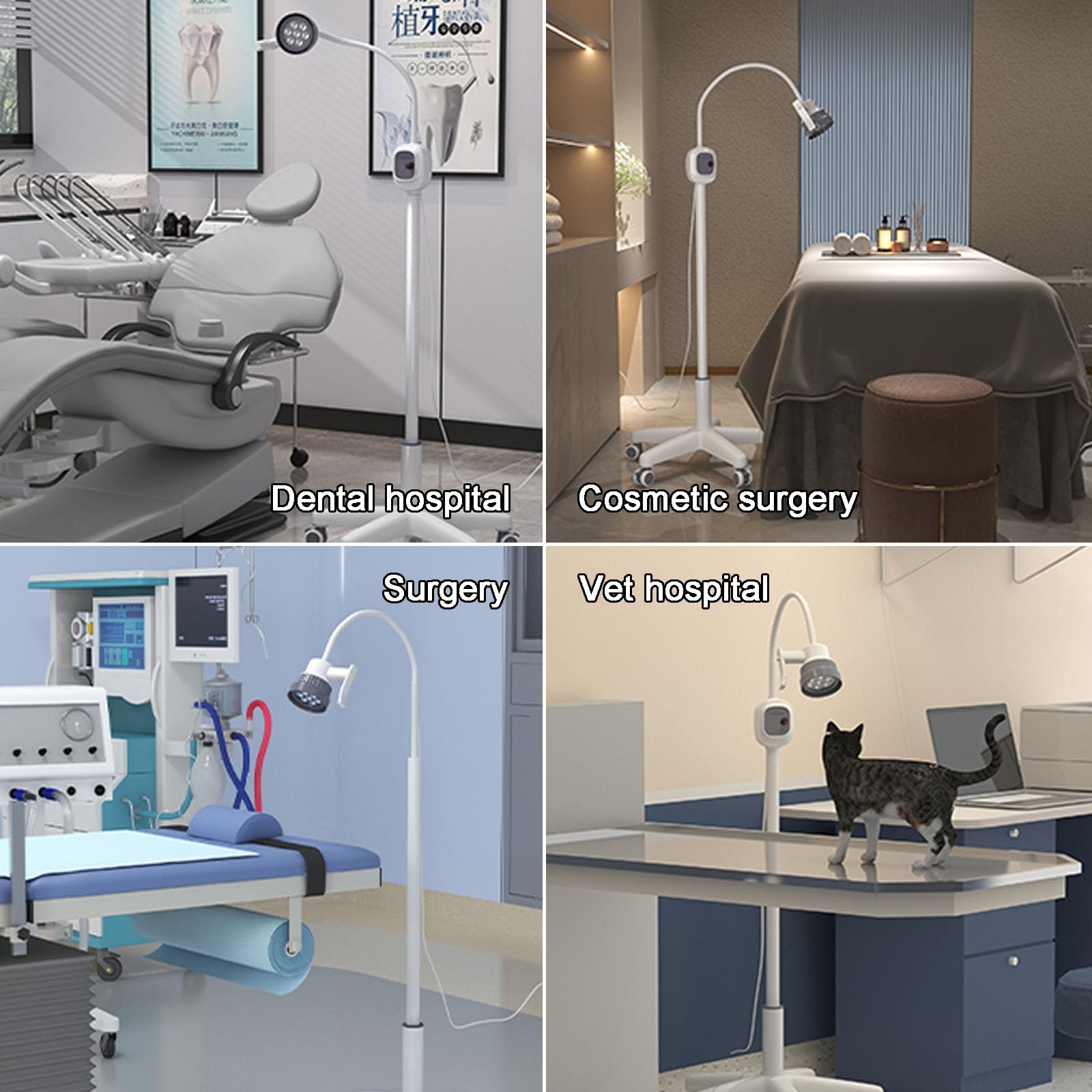 Lampada Per Visita Chirurgica a LED Mobile, Luce Chirurgica con Supporto, Lampada Scialitica Dimmerabile, Chirurgica Lampada, per Ginecologia, Ambulatoriale, Stomatologia
