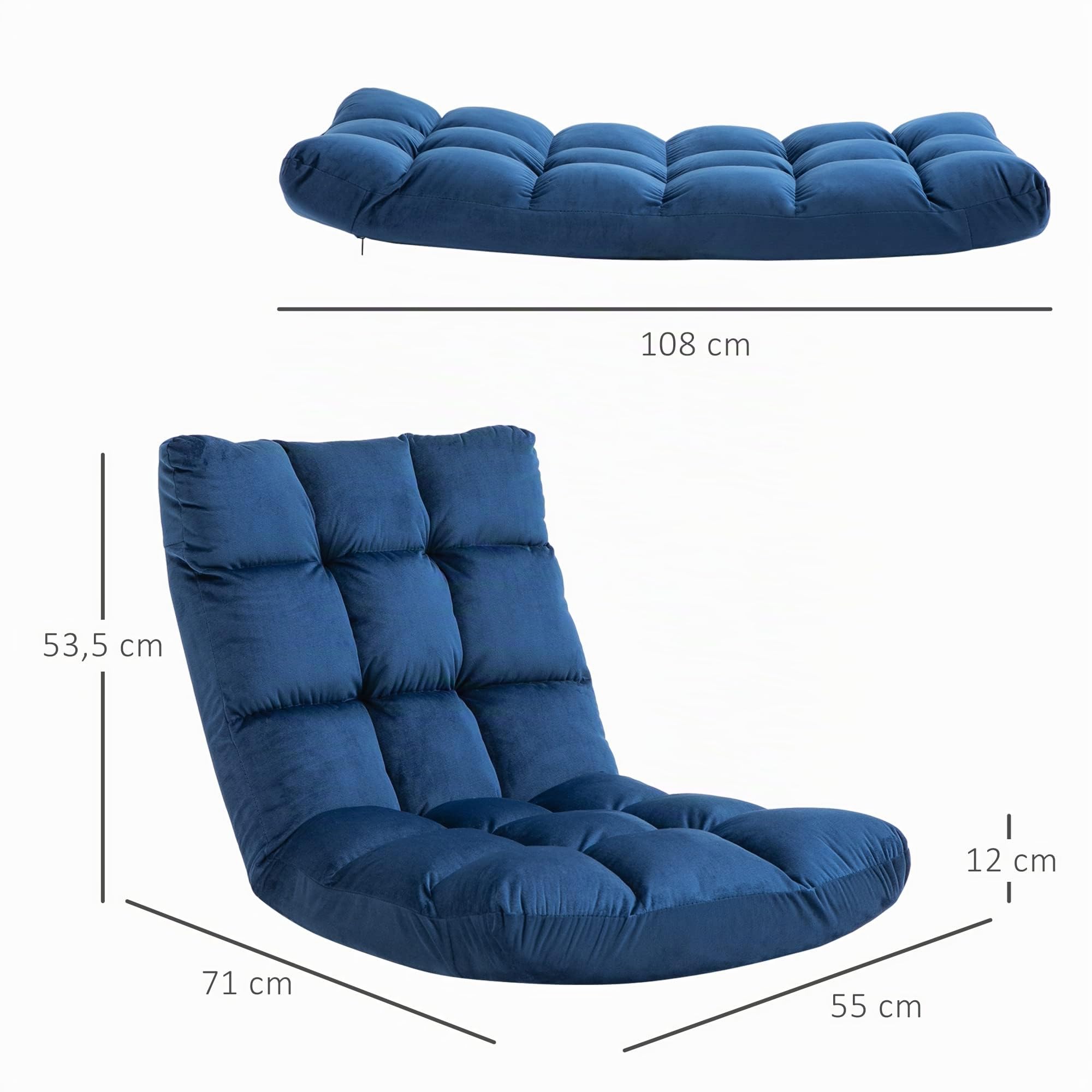HOMCOM Fauteuil Convertible Grand Confort Inclinaison 90°-180° Bleu Roi | Fauteuil Paresseux, Dossier Multipositions, Flanelle Polyester Capitonné