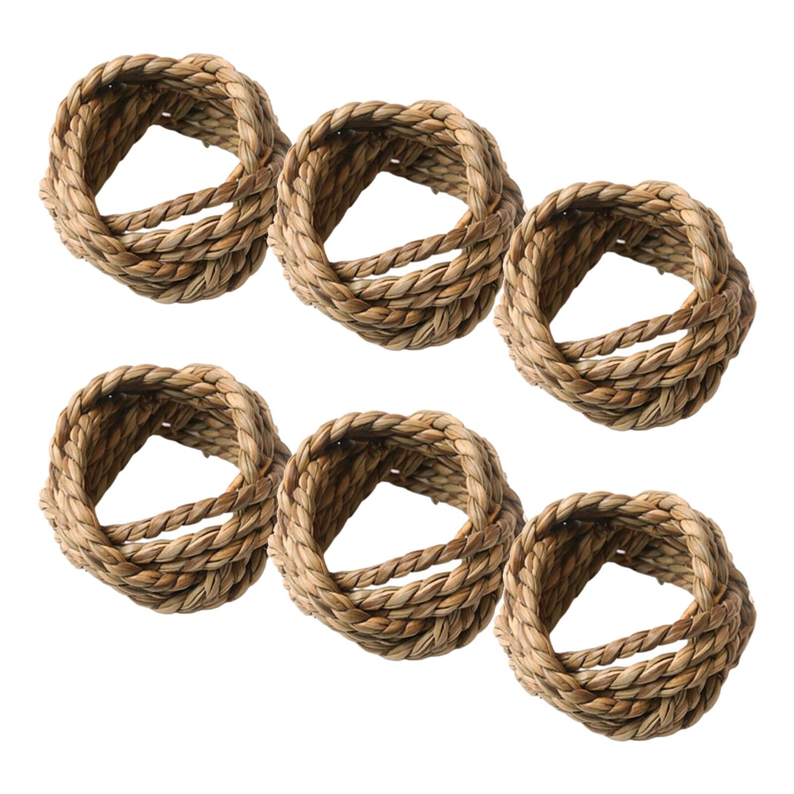 Ronds de Serviette Tressés en Paille, Lot de 6 pour Table Élégante