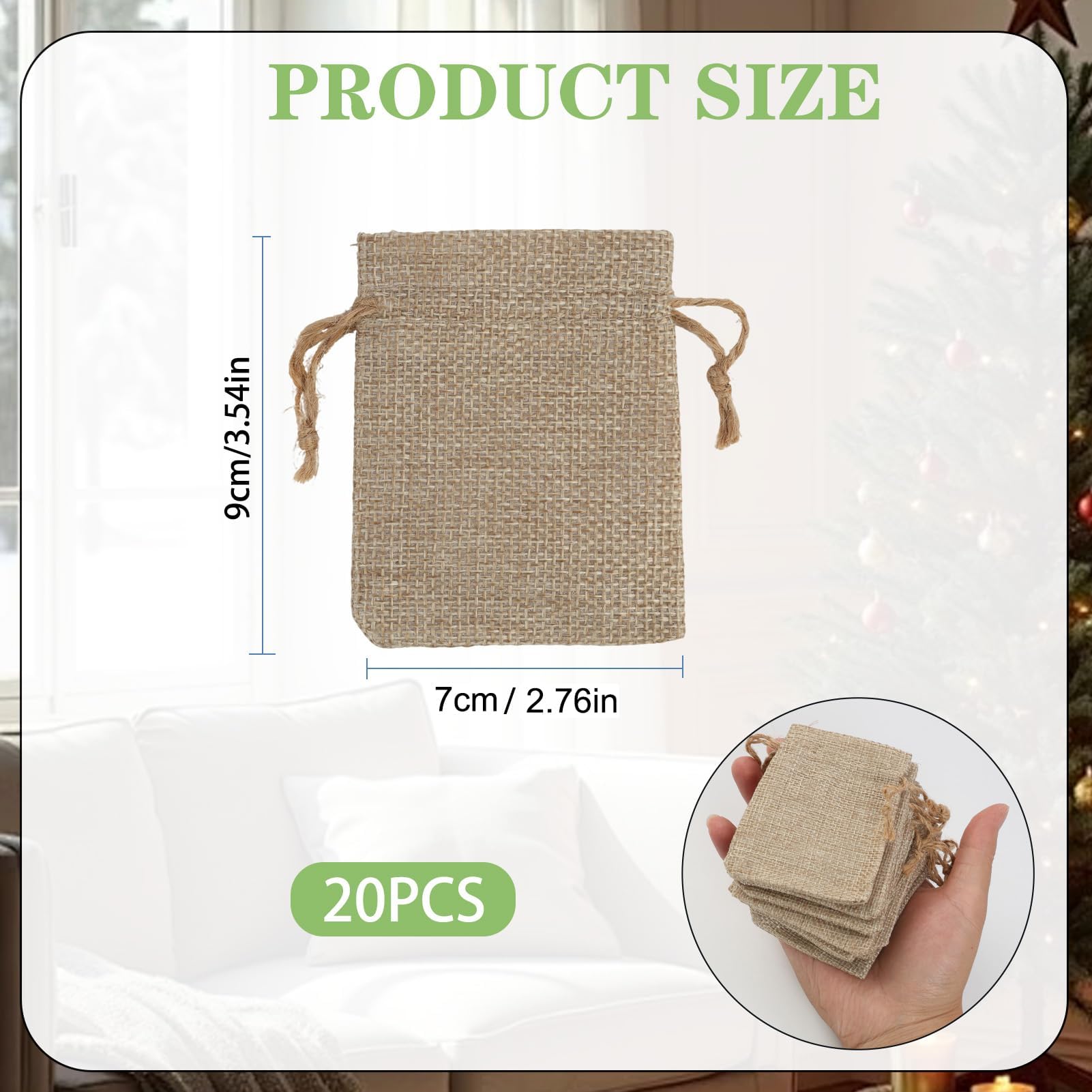 Jute Bags Pack of 20 małych torebek jutowych 7 x 9 cm, lniane woreczki o wymiarach 7 x 9 cm, woreczki heskie ze sznurkiem do ściągania kwiatów lawendy, prezenty – do projektów DIY i przechowywania