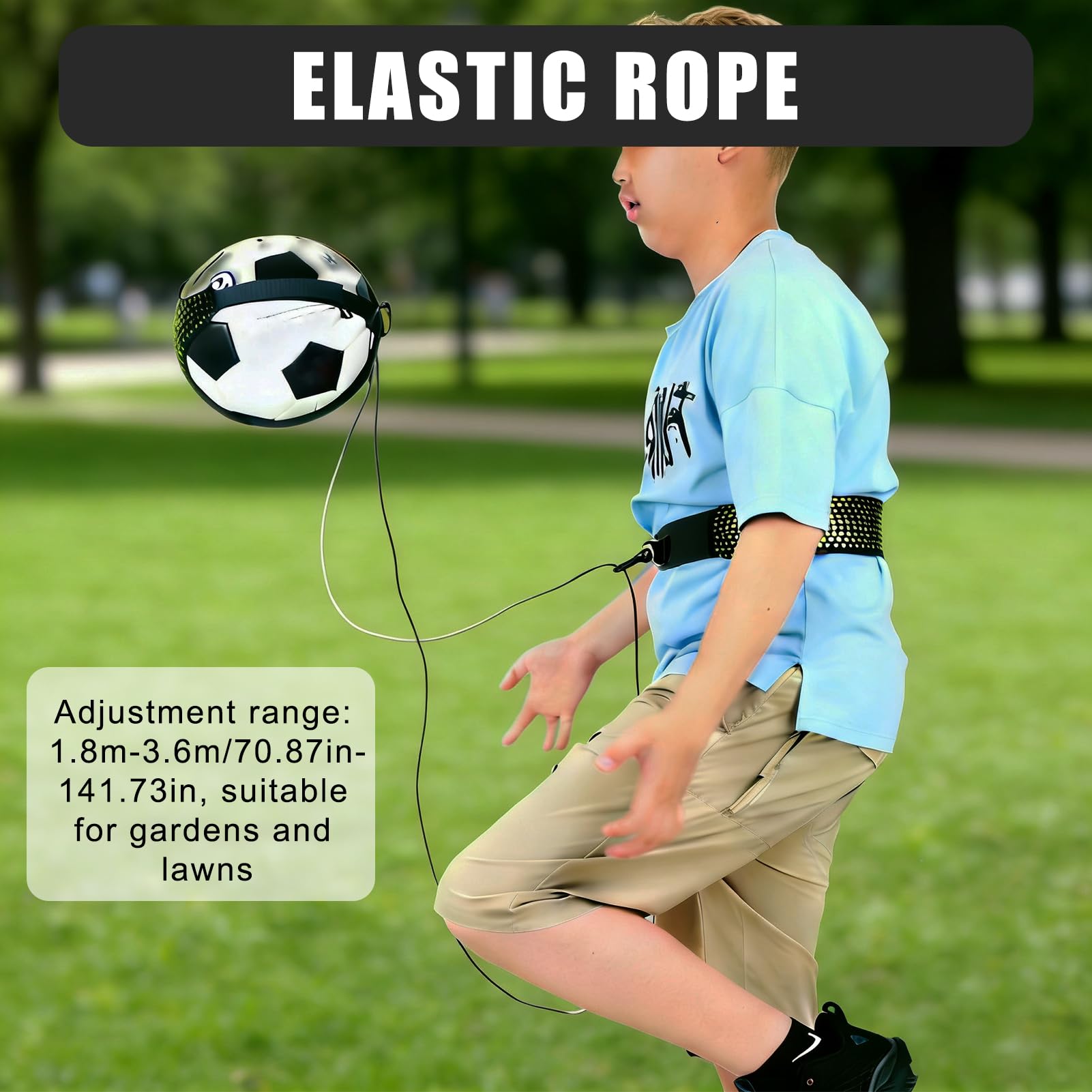 Entraîneur de Football Solo pour Enfants et Adultes - Aide au Jonglage et Contrôle de Balle - Ceinture Réglable avec Sangle Élastique pour Ballons Taille 3-5 - Idée Cadeau Sport (Ballon Non Inclus)