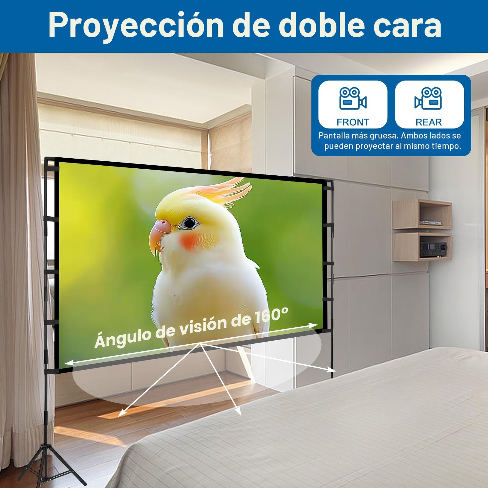 Pantalla Proyector Portátilcon con Tripode 100 Pulgadas, 16:9 4K Full HD Pantalla de Proyección para Cine Casa Camping Eventos Recreativos