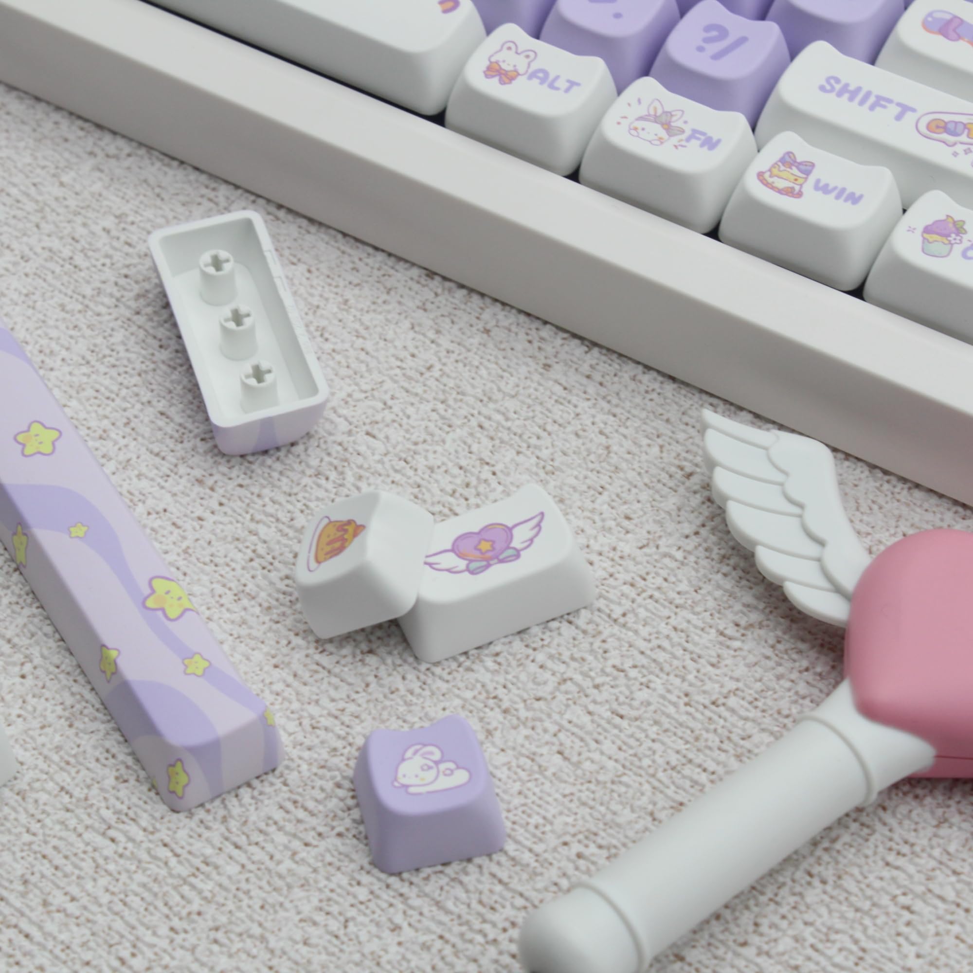 Mao Profile Lot de 140 touches en PBT Dye-Sub pour clavier mécanique, thème lapin mignon (lapin violet)