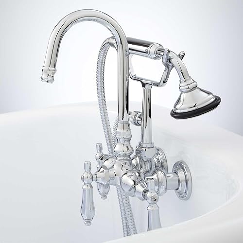 Miniatura 10 de 329528 Pasaia Grifo de llenado de bañera con patas de garra montado en la pared, incluye ducha de mano estilo teléfono