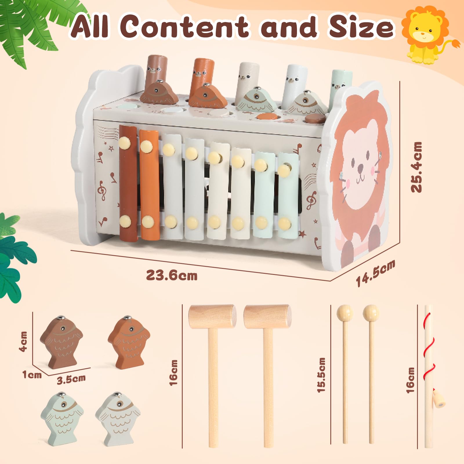 Jouet Montessori 1 an 4 en 1 Tape-Taupe Xylophone Bebe Pêche Labyrinthe Bois Educatif
