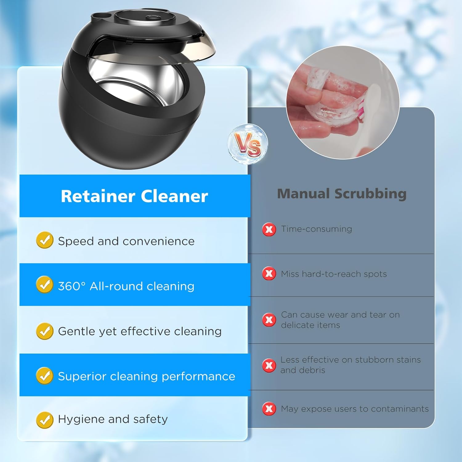 Aotuda Ultrasonic Retainer Cleaner Machine, 200ML Ultrasonic Dental Cleaning Pod with 4 Modes, Digital Timer, Mouth Guard Cleaner for Denture, Aligner, Braces, Toothbrush, Jewelry - Image 6