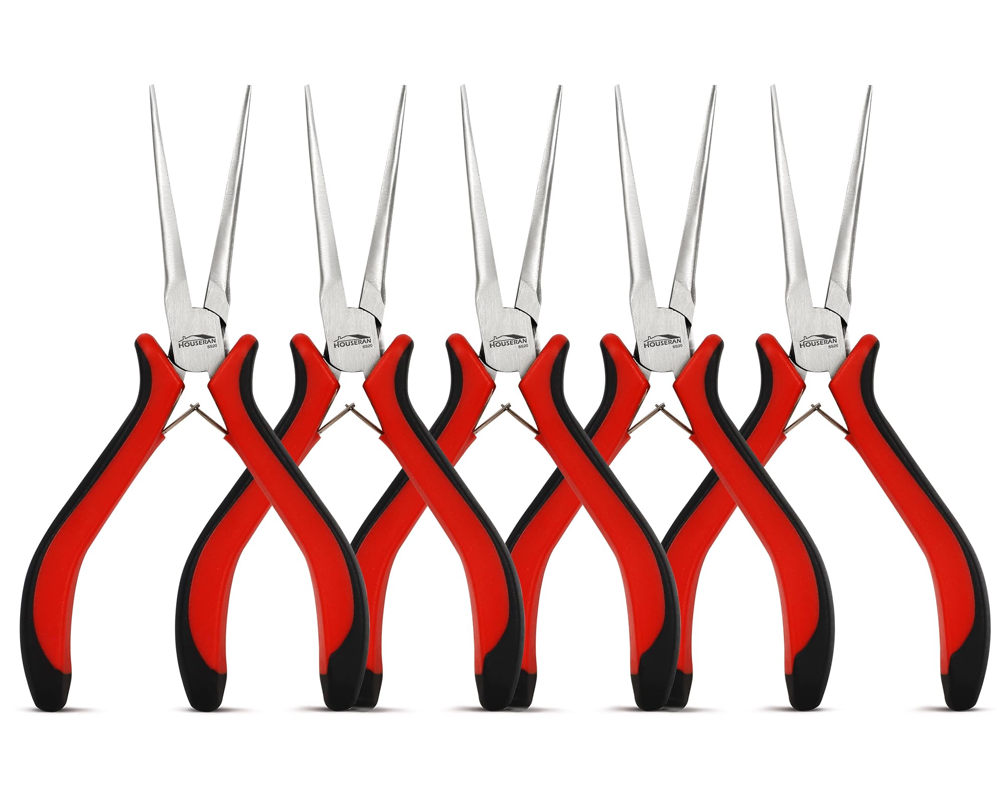 HOUSERAN 5.5 Inch Long Nose Pliers - Set of 5, Precision Pliers with Spring Mechanism for Jewellery Making, DIY, Crafts and Repair