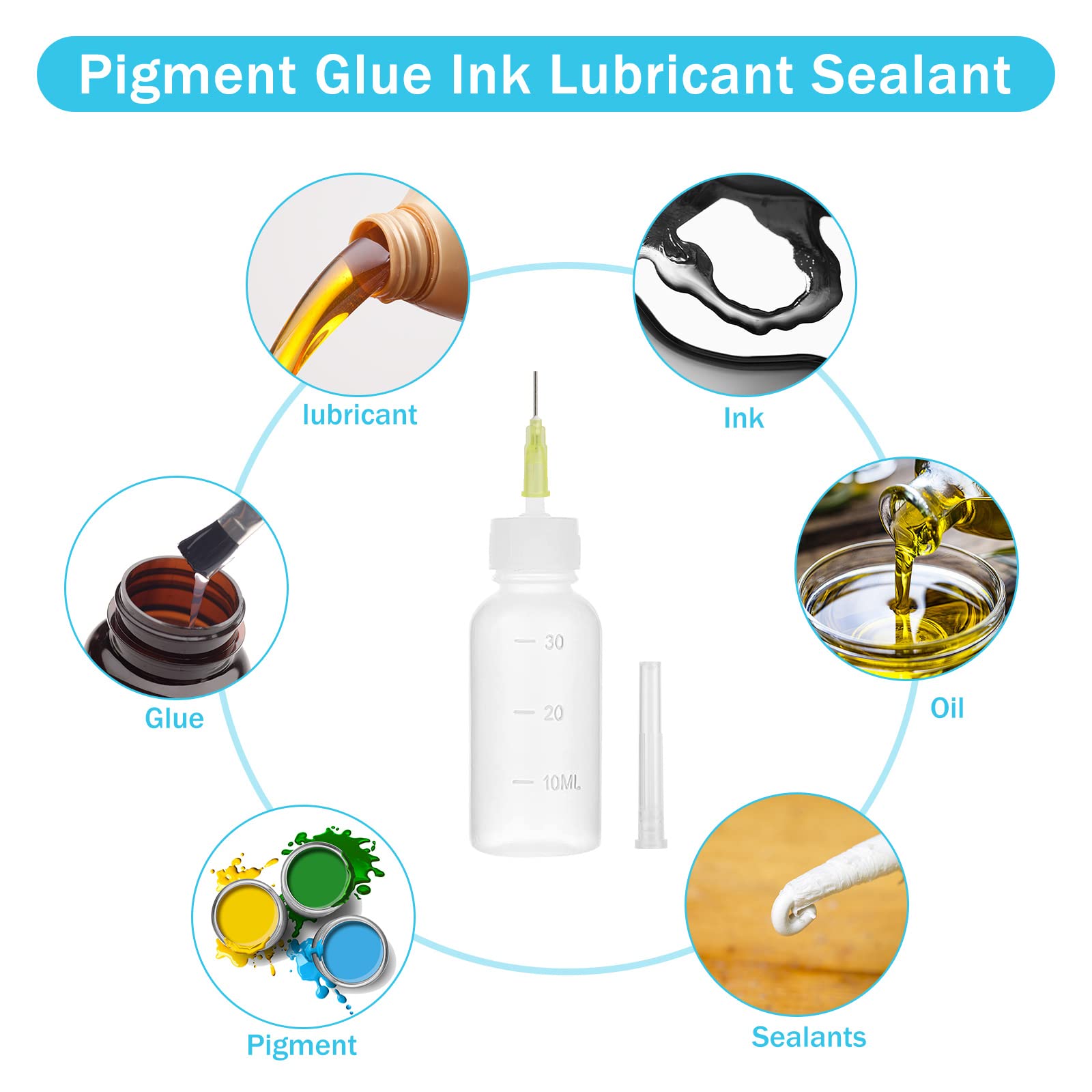 Rybtd 5 Pezzi Flacone di Colla con Punta ad Ago 50ml Applicatore di Precisione,Flaconi con Ago Per Liquido, Olio per Colla, Vernice Acrilica