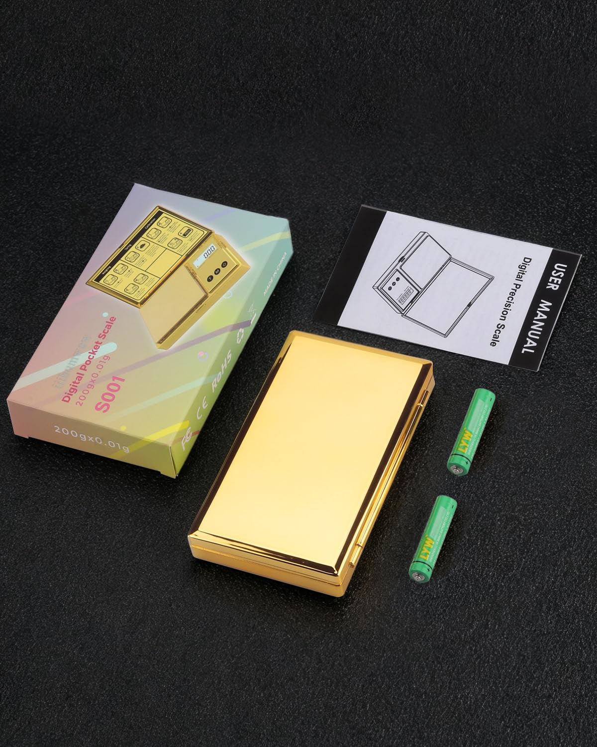 Báscula digital de bolsillo de 200 g/0,01 g, chapado en titanio dorado, pantalla LCD retroiluminada, mini báscula de joyería con 6 unidades, apagado automático, función de tara para