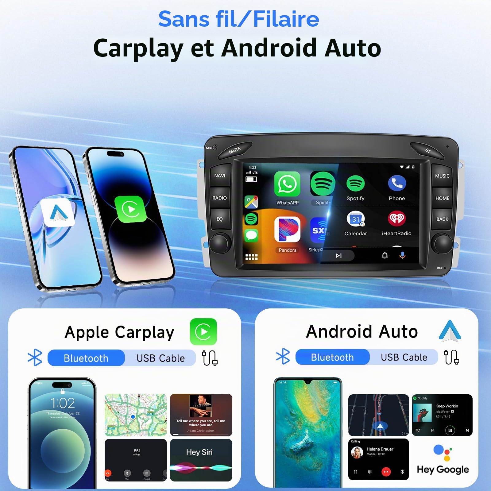 VECHTEL 2G+64G Autoradio pour Mercedes Benz C CLK G Classe W203 W209 W463 Viano Vito avec CarPlay Android Auto sans Fil, Écran Tactile 7 Pouces Autoradio Android 13, GPS WiFi Bluetooth Caméra