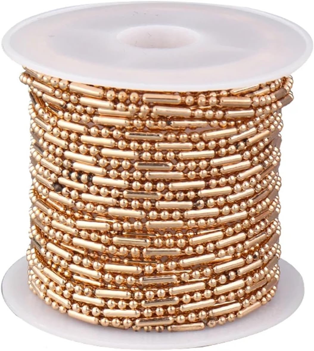 Ball chain, 3Roll 5 Meters/Roll Round Bamboo Bead Chain Fashion Chains for Jewelry Making Connector DIY Bracelet Necklace Accessories for Tag(KC Gloden)