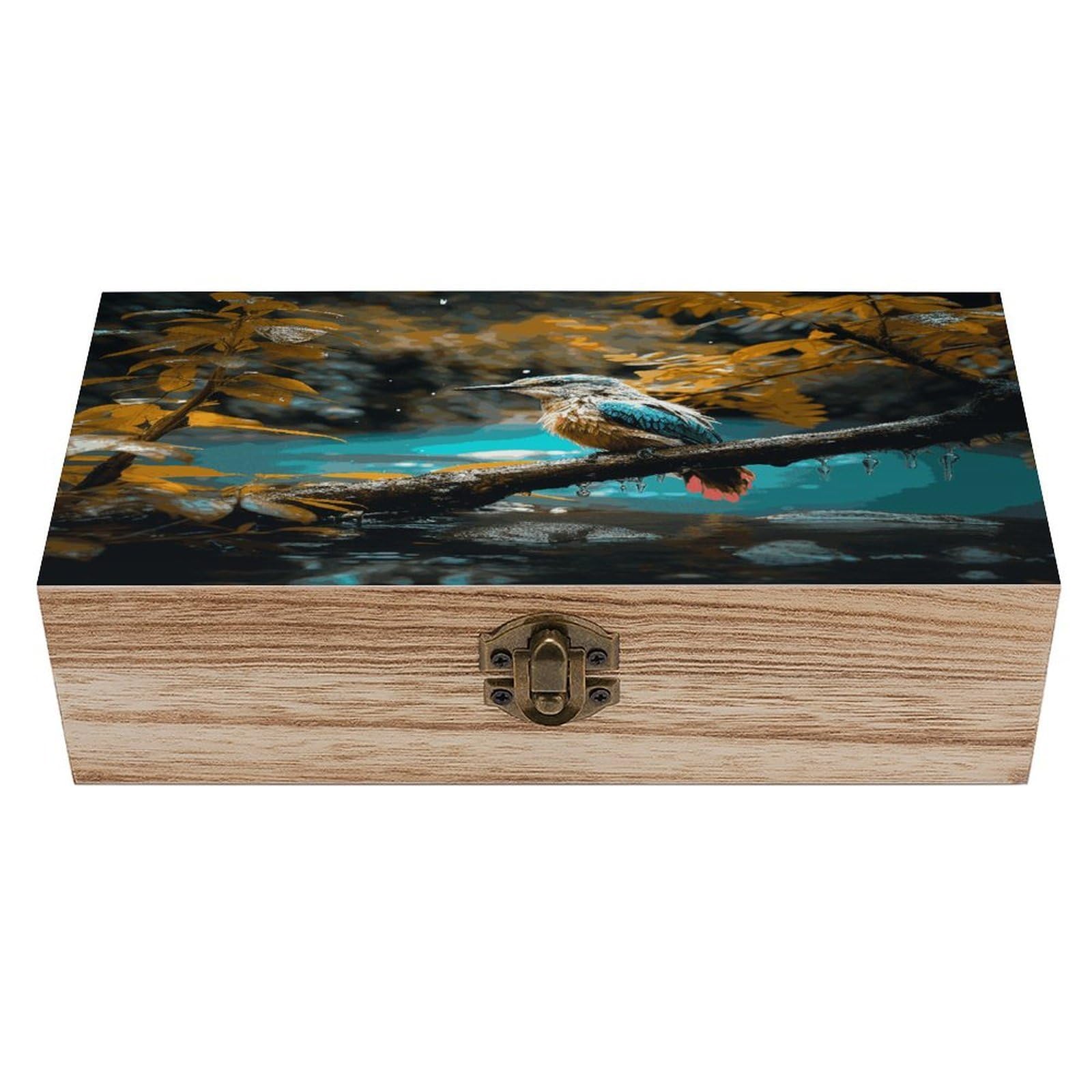 VstaDank Relaxing Rain And Birds Sounds Wooden Keepsake Box with Hinged Lid Solid Wood Gift Boxes Beautifully Keepsake Box Jewellery Organiser Retro Memory Treasure Case with Lids Decorative Boxes