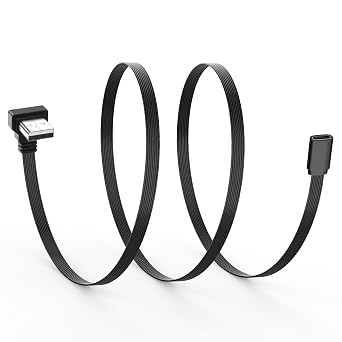 65W 90  Angle USB to USB-C Flexible Cable 1.6ft,Up-Angle USB-A Male to Type-C Female Flat Cable,5V 3A Fast Charging & Data Sync Cord for Phone 15/16,Galaxy S21/S22/S23/S24,Carplay