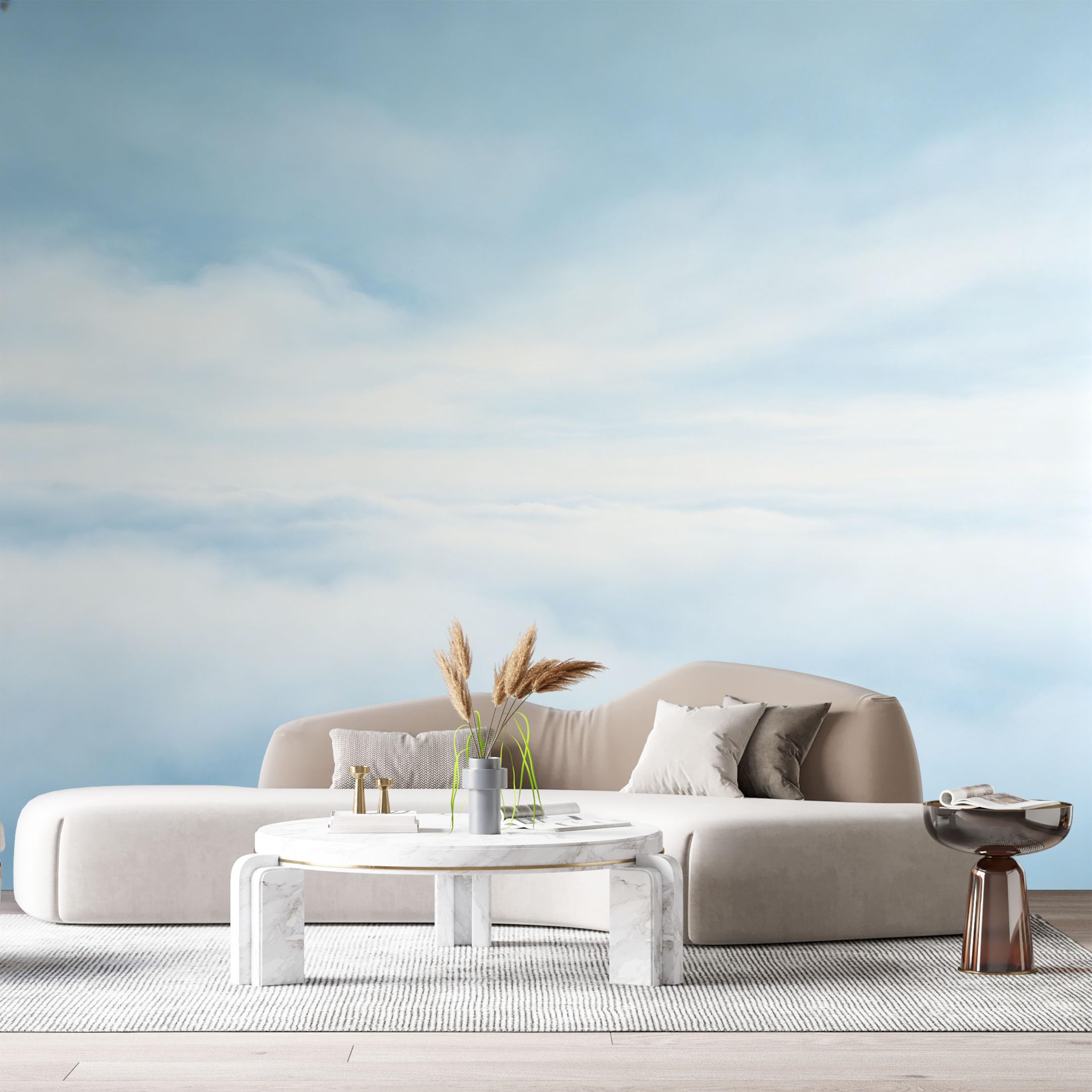 Custom Size Wall Murals Sky Landscape Minimalist Soft Clouds Blue Horizon SelfAdhesive Wall Fabric Removable Large Wallpaper for Photo Living Room