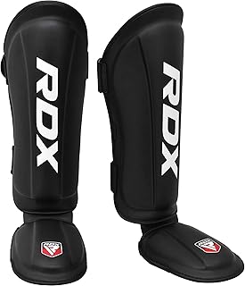 RDX Shin Guards Kickboxing Muay Thai, SATRA SMMAF Approved, Premium Maya Hide Leather, Leg Instep Protection Pads, MMA Martial Arts kicking Sparring Training Gear, BJJ Karate Boxing Taekwondo, Black