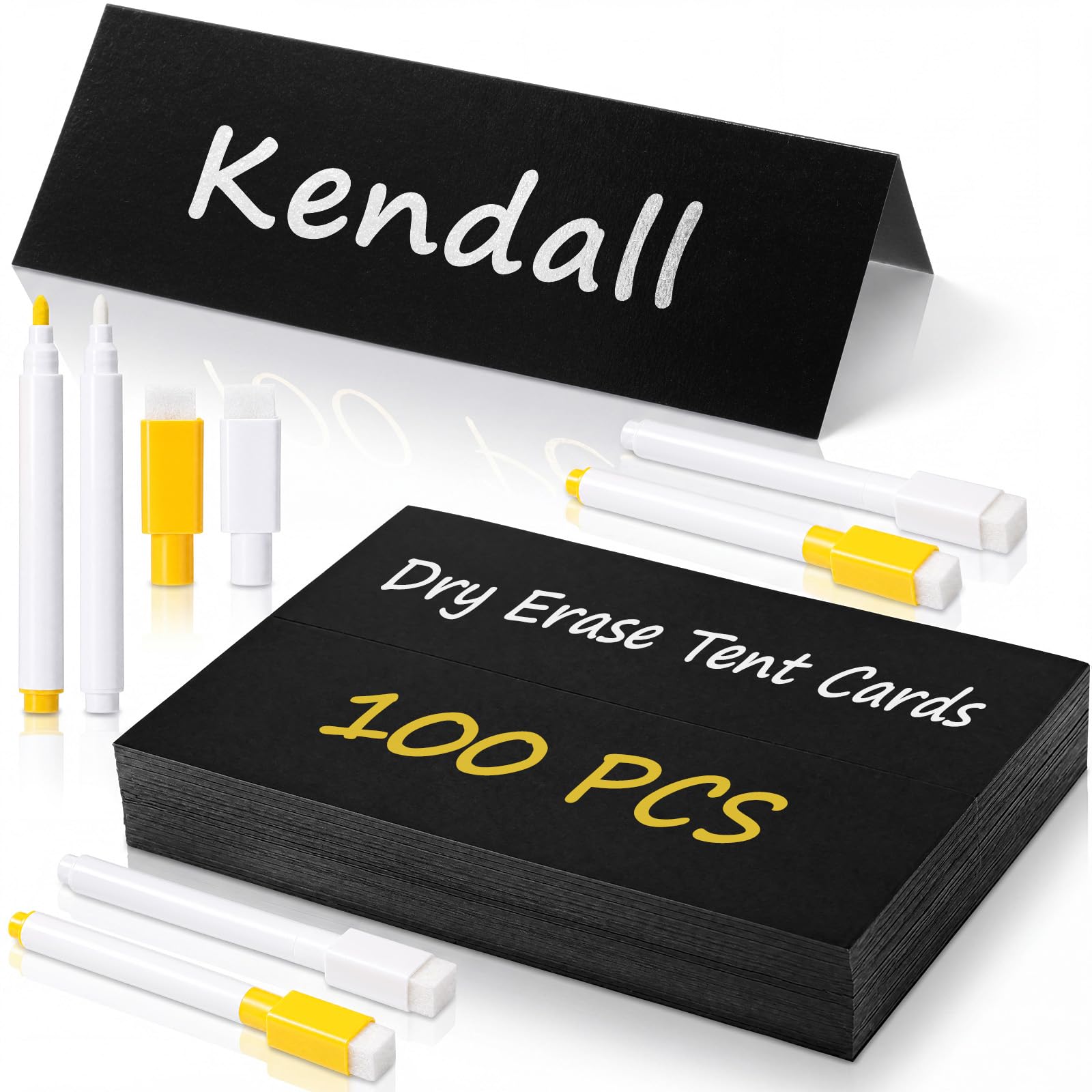 Seajan Black 105 Pcs Dry Erase Tent Cards with 5 Black Markers Reusable Name Cards Classroom Table Name Sign School Tents Dry Erase Table Sign for Classroom Workplace Wedding (8.5" X 6")