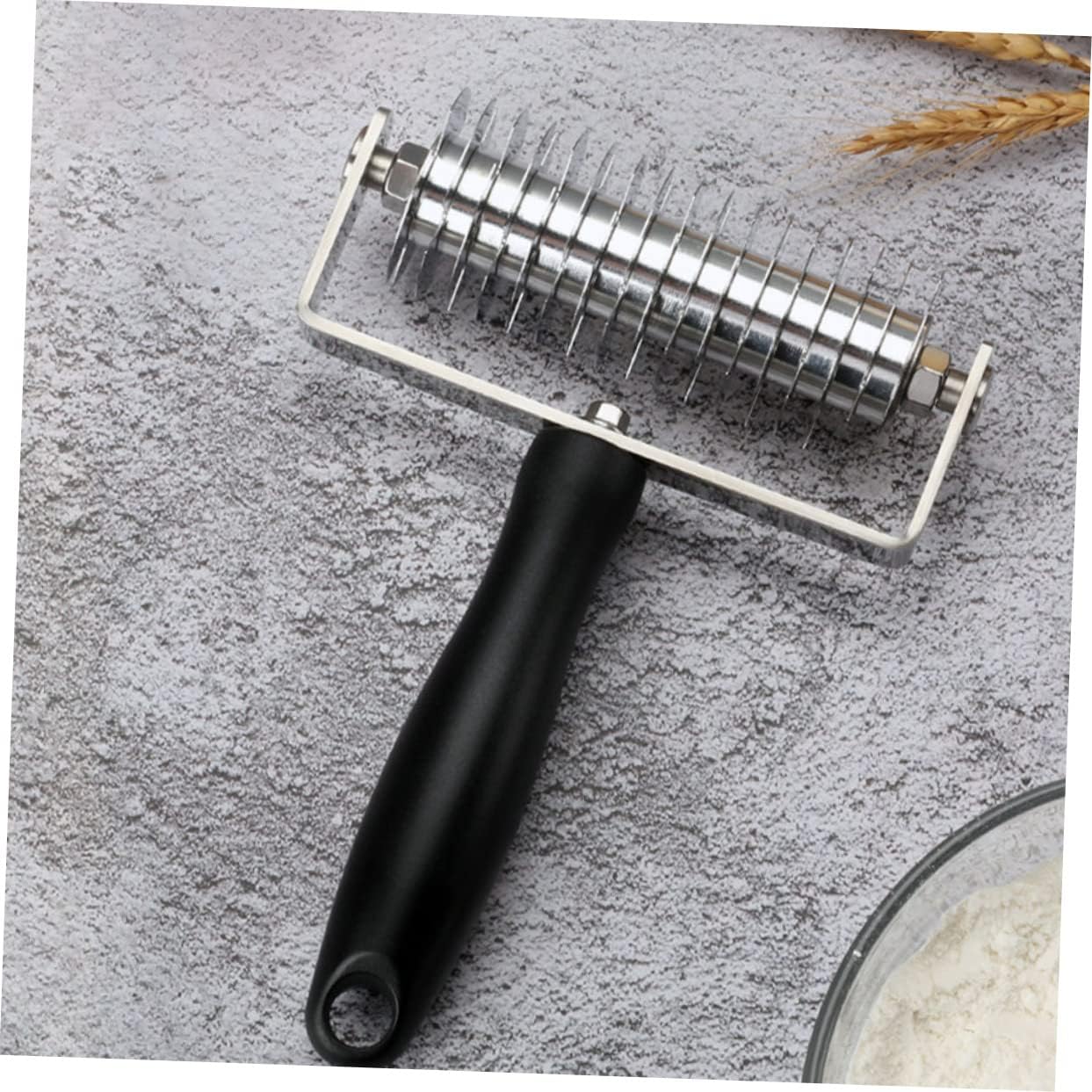 COLLBATH 1pc Lattice Rolling Tool Stainless Steel Cutter Cookies Pizza and Bread Versatile Baking Gadget Black Handle for Creative Designs