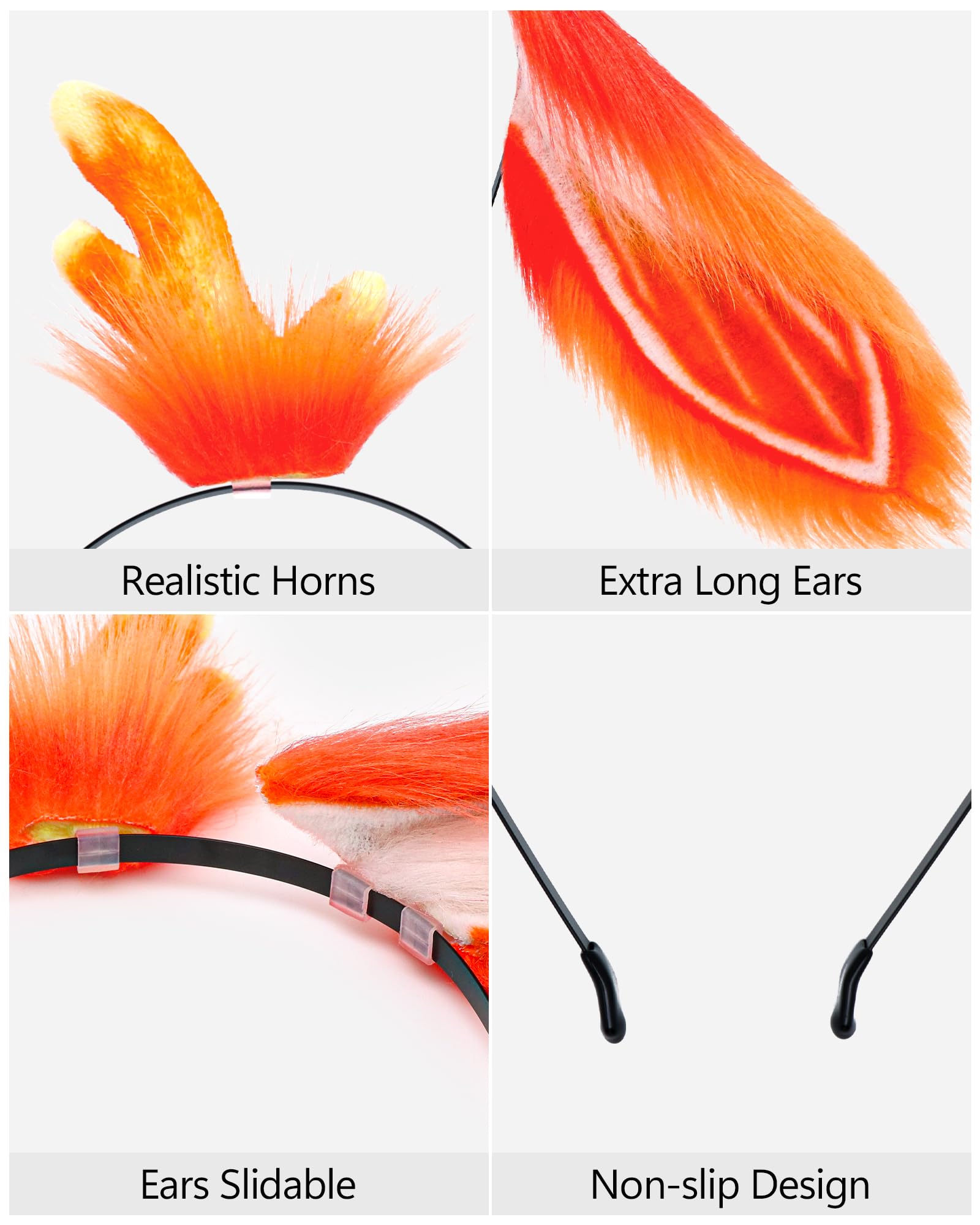 ZFKJERS Realistic Furry Animal Ears Headband Fantasy Creature Ears Cosplay Accessory for Halloween (Rabbit Orange) - Image 2