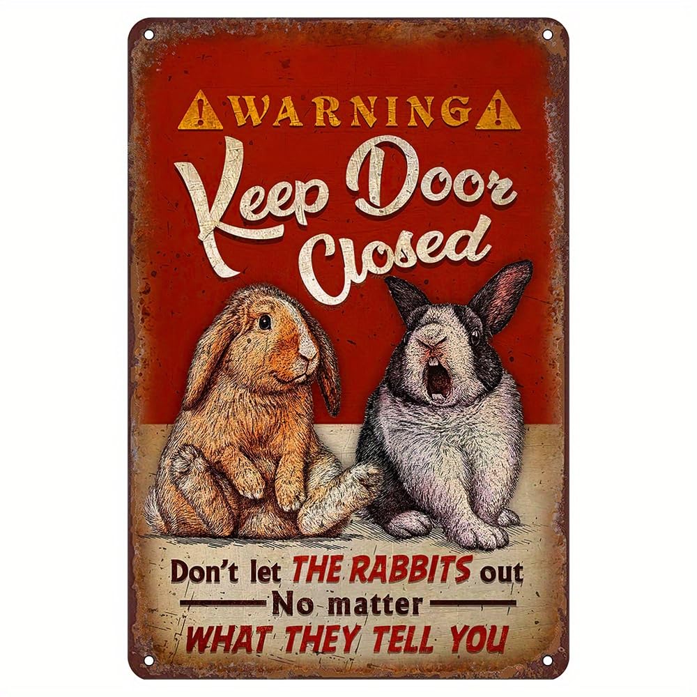 Anceky As Pic Warning Keep Door Closed Easter Bunny Retro Metal Tin Sign Home Bar Cafe Restaurant 12X8 Inch