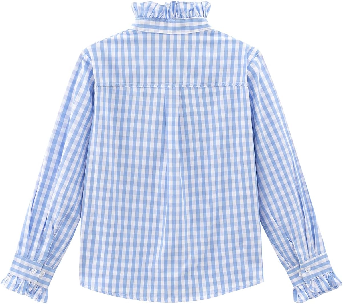 Noomelfish Girls Ruffle Button Down Uniform Dress Shirts Kids Plaid Western Long Sleeve Blouse Tops (5-14 Years) - Image 3