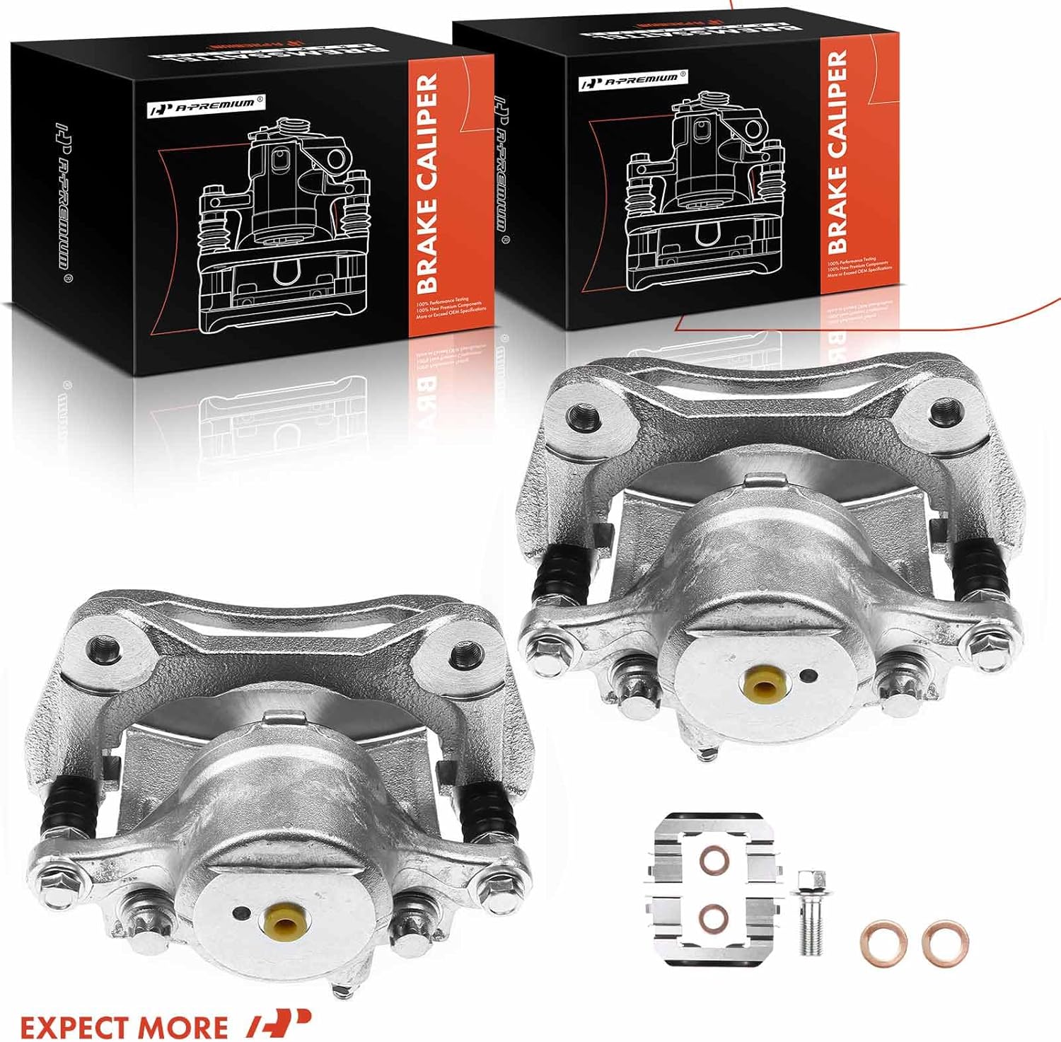 A-Premium Disc Brake Caliper Assembly with Bracket Compatible with Select Hyundai and Kia Models - Sonata 2012-2015, Optima 2011-2016, L4 2.4L - Front Driver and Passenger Side, 2-PC Set