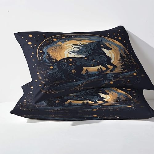 Miniatura 3 de Sábanas de caballo tamaño Queen, sábanas de animales, sábanas y fundas de almohada estampadas de 4 piezas, sábana bajera ajustable de microfibra