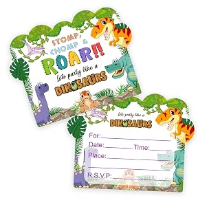 Party Propz Birthday Invitation Cards - 25Pcs,Childrens Birthday Invitation Cards|Jungle Theme Invitation Card For Birthday Boy,Girl|Dinosaur Invitation Cards For Kids Party|Happy Birthday Invites