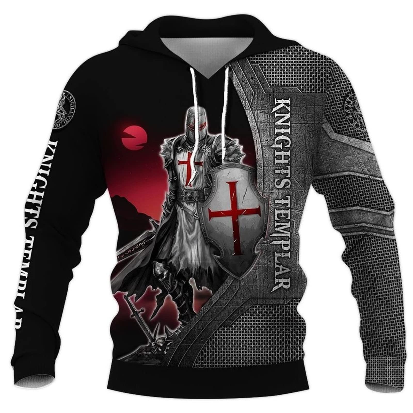 Kewing Men's # 2 Knight Templar Hoodies For Retro 3D Printed Hooded Sweatshirt Pullover Jacket Knights Costume Hoody Sweatshirt