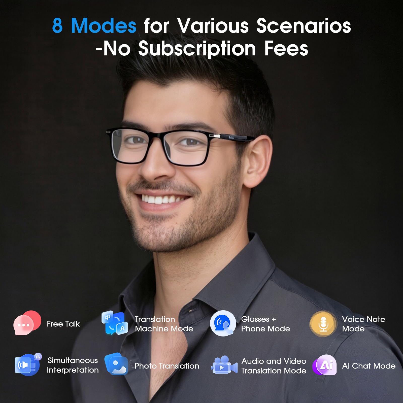 AI Smart Brille mit 160+ Sprachen, Farbwechsel-Linsen, Integriertem Lautsprecher & Klarer Audio - Bluetooth Glasses für Reisen, Meetings und Business Nutzung