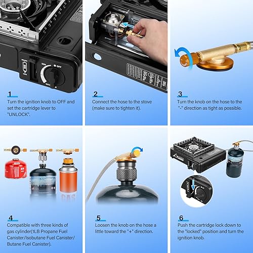 Miniatura 4 de WADEO Estufa de camping portátil de tres combustibles con bloqueador de viento, estufa de isobutano de propano 3 en 1 con funda de transporte y