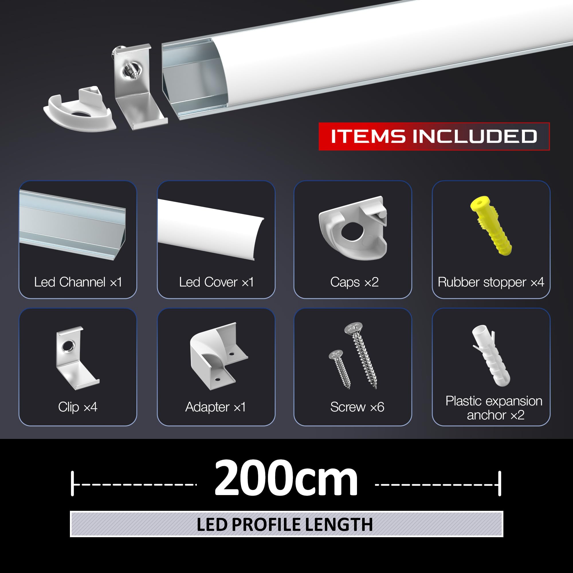 Perfil aluminio tira LED V 10 x 2m, para esquinas de 90°, incluye 10 tapas difusoras blancas, ideal para iluminación indirecta, perfil LED esquina y canaleta tira LED. (10)