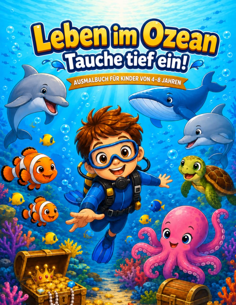 Leben im Ozean – Malbuch ab 4 Jahren: 60 Faszinierende Illustrationen aus der Unterwasserwelt