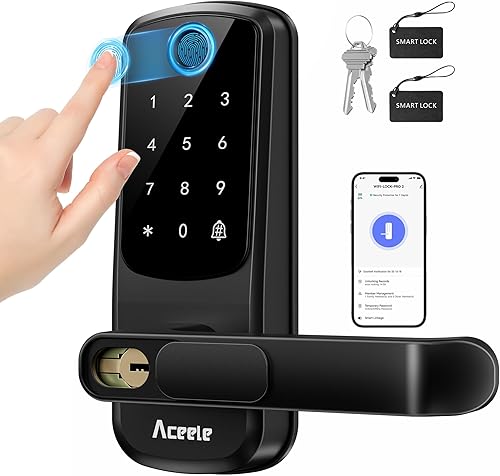 Aceele Cerradura inteligente de puerta con huella digital sin llave, Wi-Fi integrado, cerradura electrónica para puerta delantera con teclado