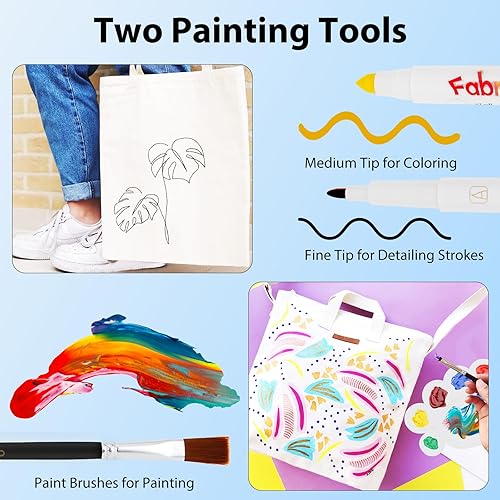 Miniatura 12 de Colorful Juego de pintura de tela con 6 pinceles, 1 paleta, 26 colores, impermeable, kit de pintura textil permanente para adultos a artes en ropa