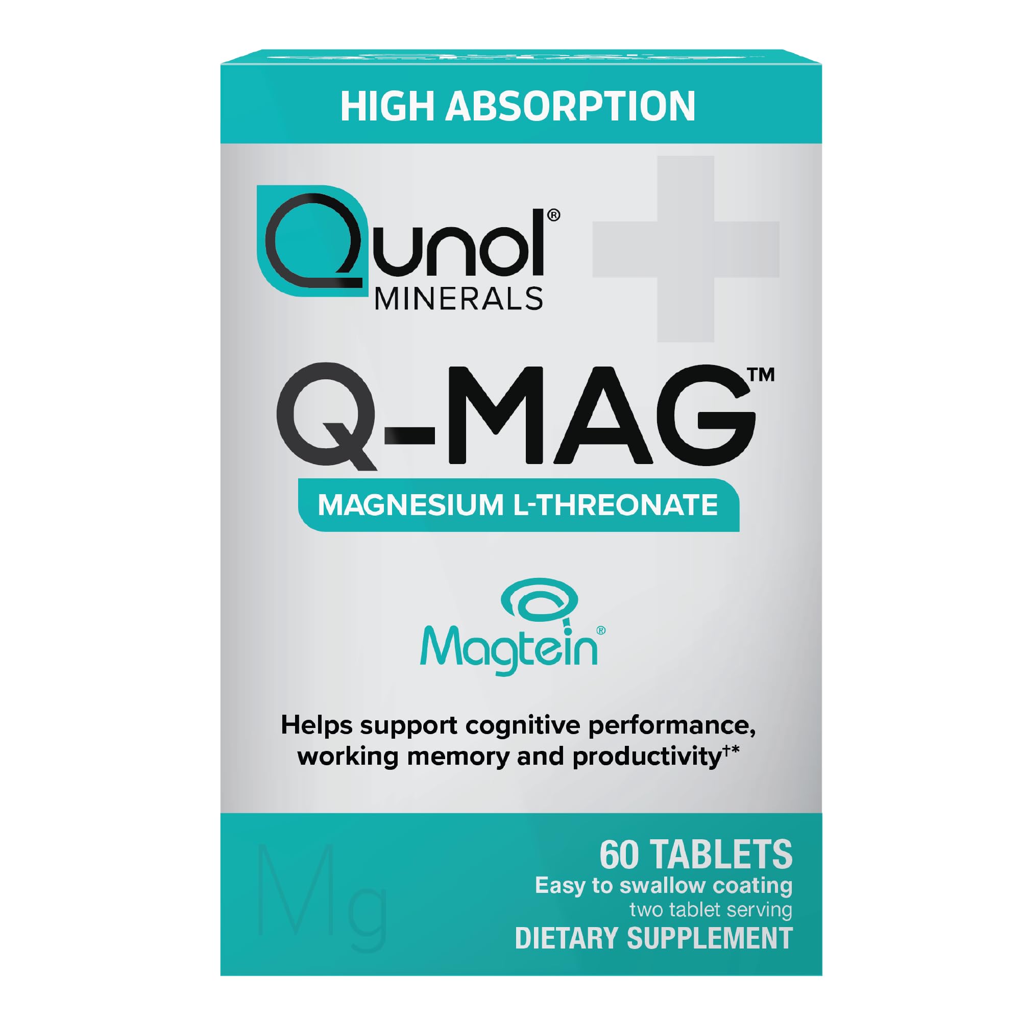Qunol Q-Mag Magnesium L-Threonate Tablets 2000mg of Magtein to Help Support Cognitive Performance Improve Mental Alertness Productivity Supports