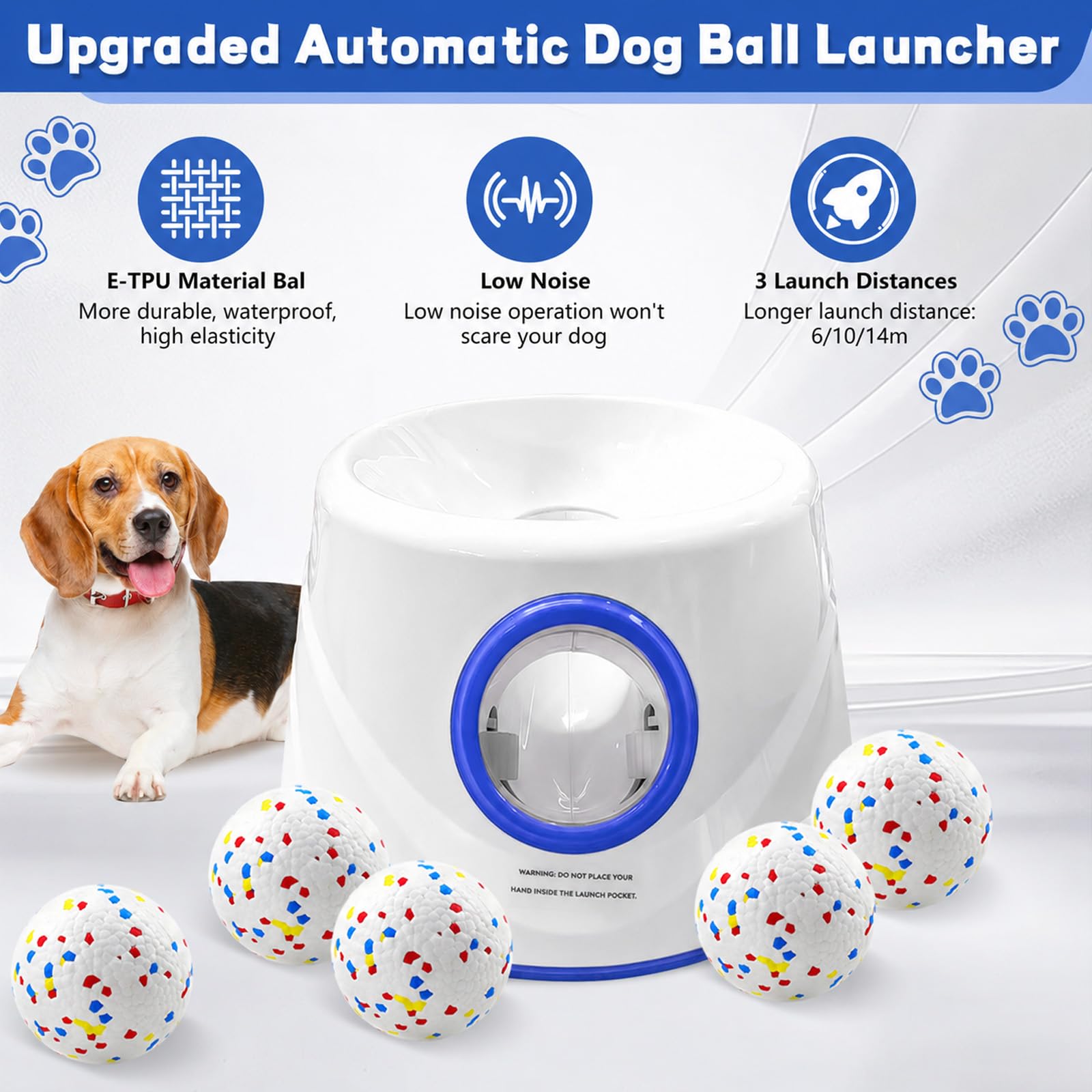 Lancia Palline per Cani, Spara Palline Automatico con 6 ETPU Palla, Giocattoli Interattivi per Cane di Piccola Taglia, Macchina Lanciapalle per Cani per Interni ed Esterni