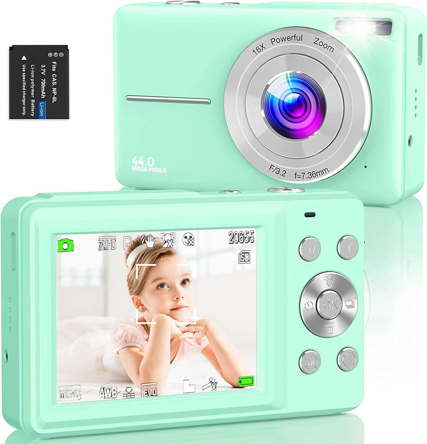 Digital Camera,Amdeurdi Vlogging Camera Rechargeable Digital Cameras with 16x Zoom Compact