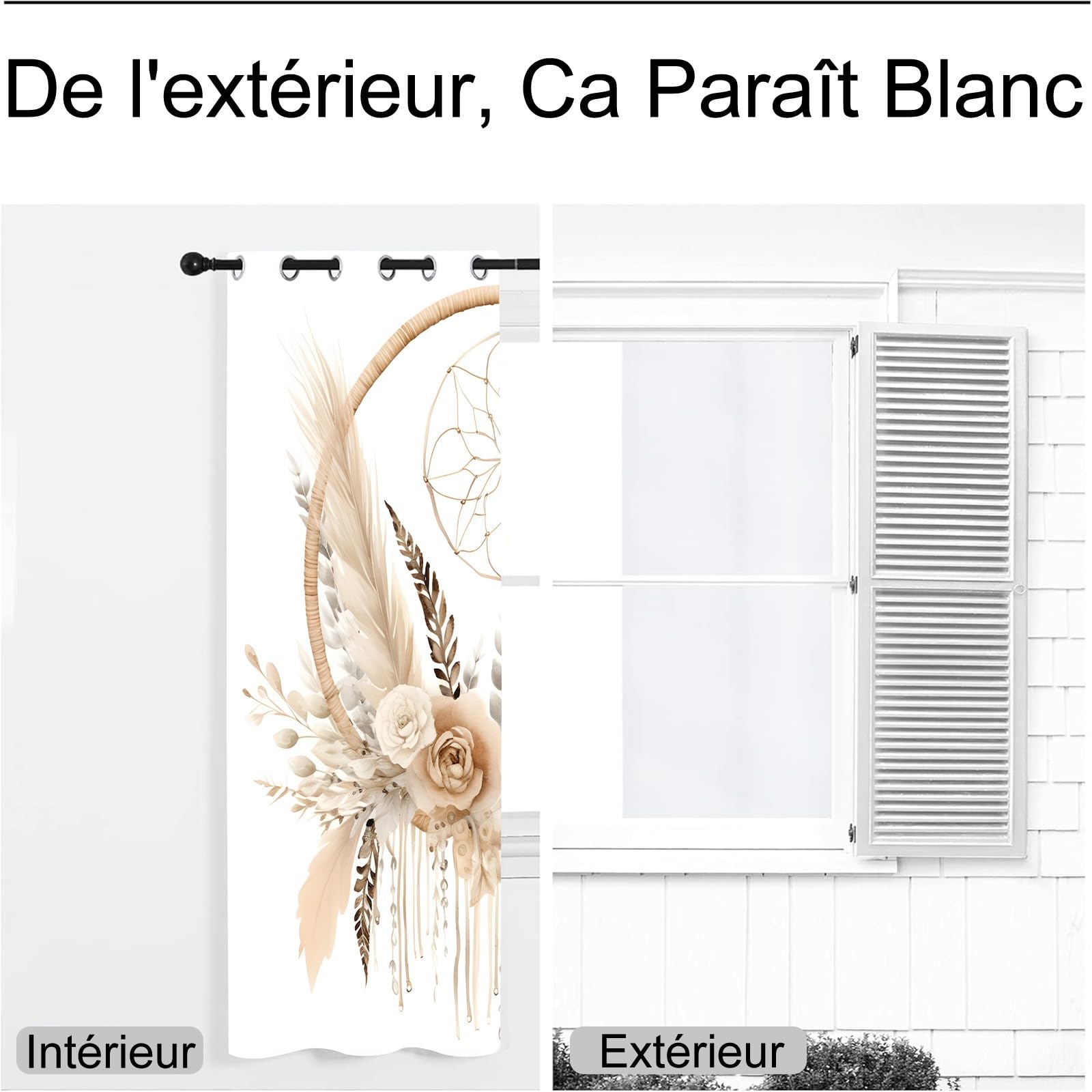 Rideau Occultant Motif Fleurs Brunes, Rideaux Blanc Marron 2 Pièces L 100 x H 240, Thermique Anti UV Tenture Opaque à Oeillets Bohême Decoration Chambre Maison Salon Intérieurs, A105