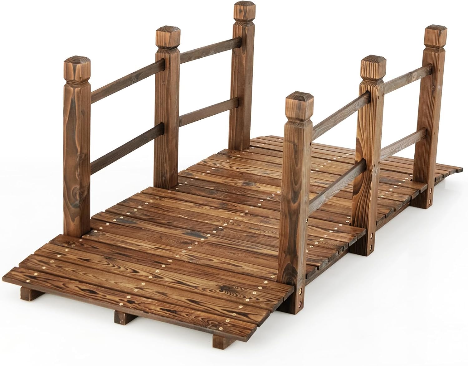 FANTASK Pont de Jardin en Bois de Sapin Massif avec Balustrade - Pont décoratif - Charge maximale : 180 kg - Marron