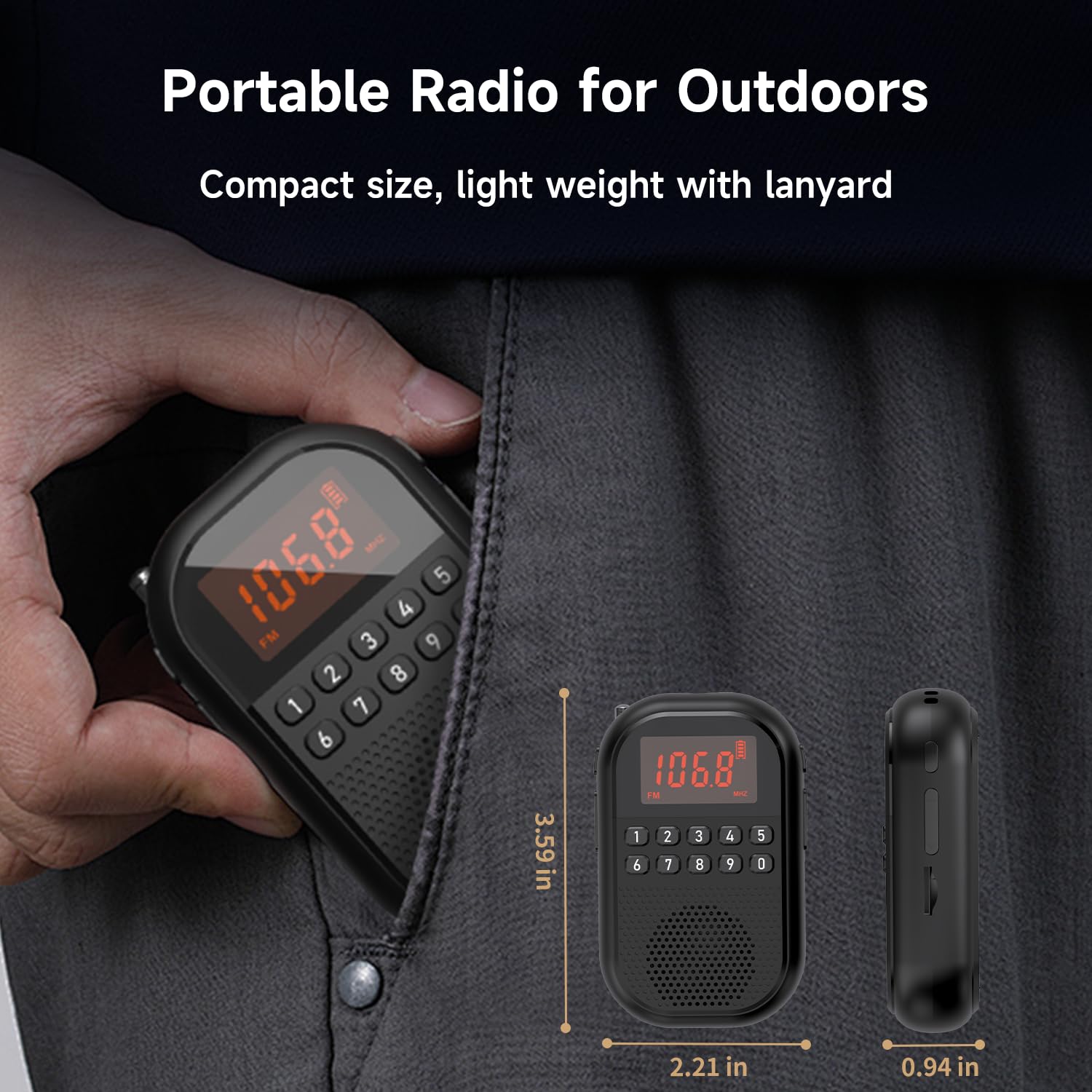 Radio Portátil Am/FM de Bolsillo Recargable, Soporta Conexión Bluetooth, Radio Mini con Antena Telescópica, Altavoz Grande, Auricular Estéreo y Temporizador de Sueño para Personas Mayores