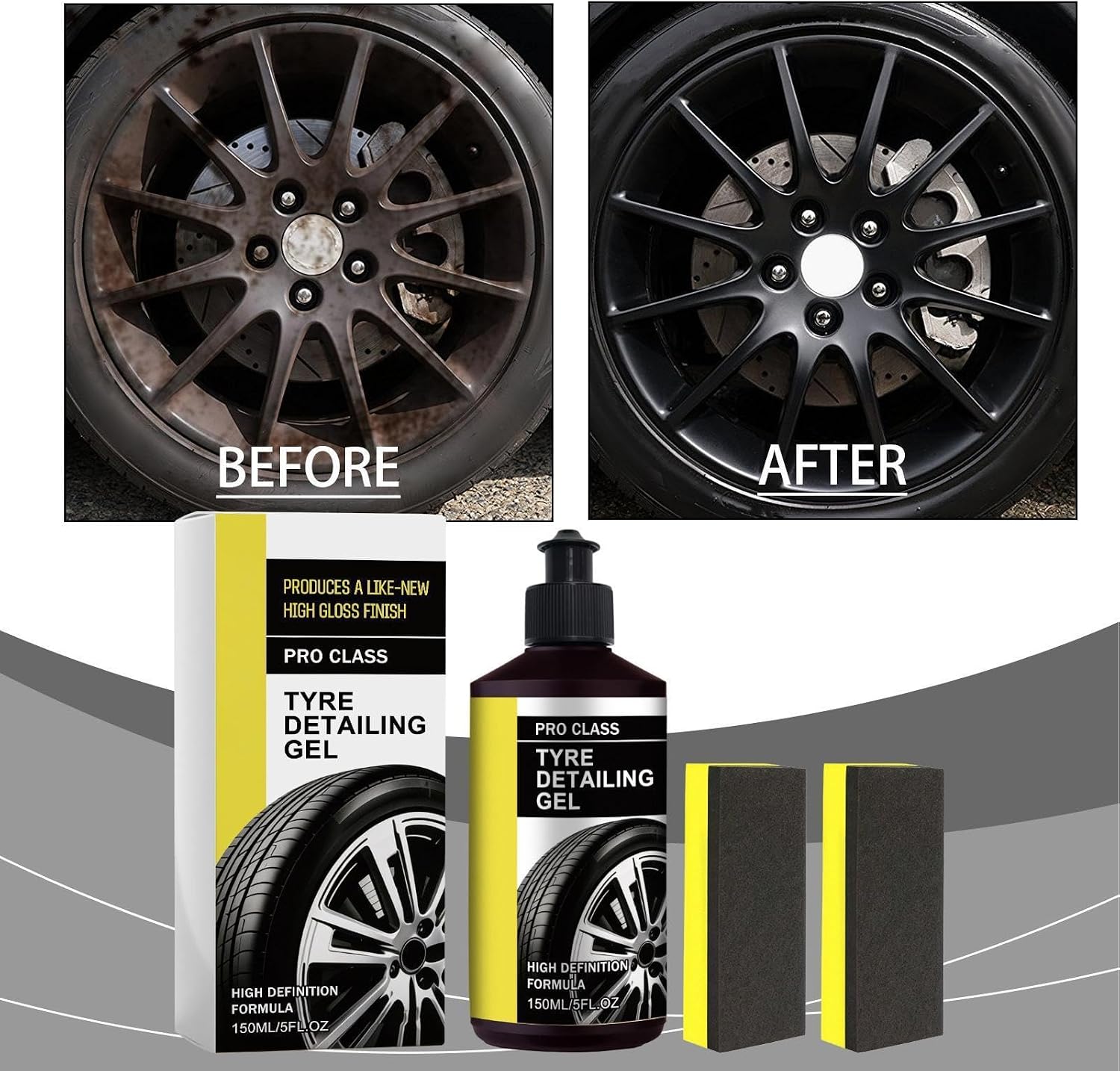 Tire Gel, with Fast Acting Protective Wheel Coating, 150g, Trim Restorer Automotive, Sponge Applicator Included, UV Blocking Formula, for SUV Sedan RV Truck Van Pickup