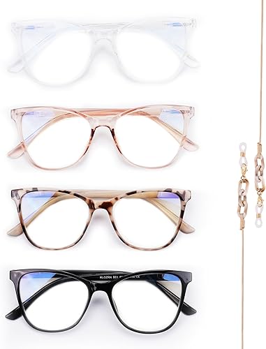 RLOZRN Women's Reading Glasses - Blue Light Blocking Readers - Flexible Spring Hinge - Anti Glare UV - 4 Pairs